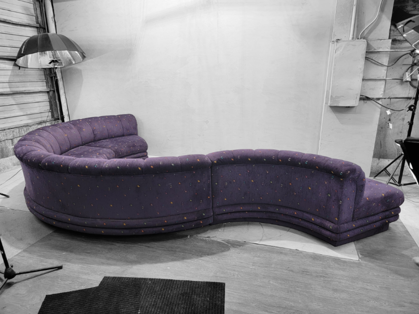 Vintage Postmodern Channel Back Flared Serpentine Sectional Sofa by Bernhardt Original Upholstery