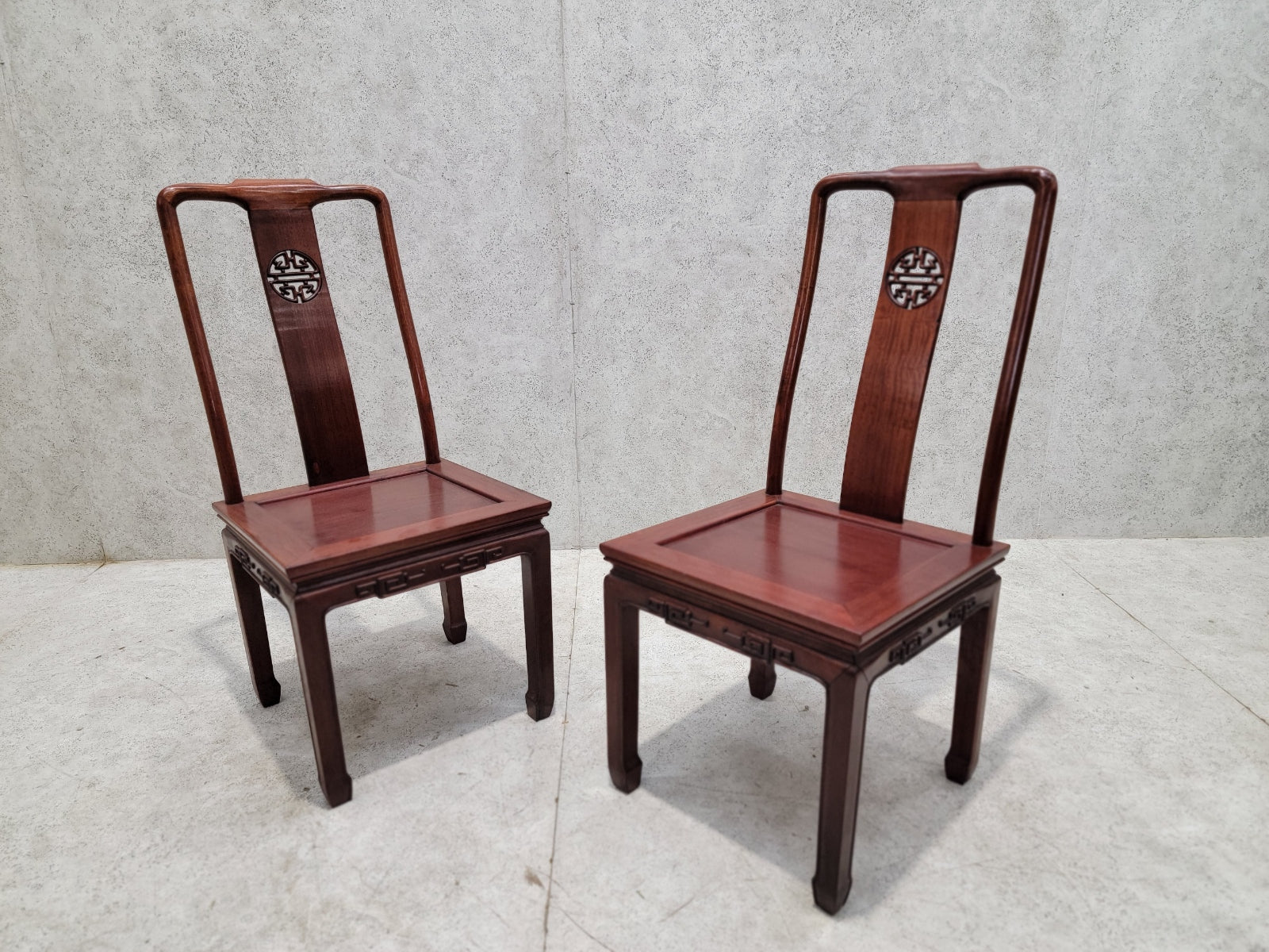 Vintage Imported Asian Rosewood Carved Longevity Extending Dining Table and 8 Chairs