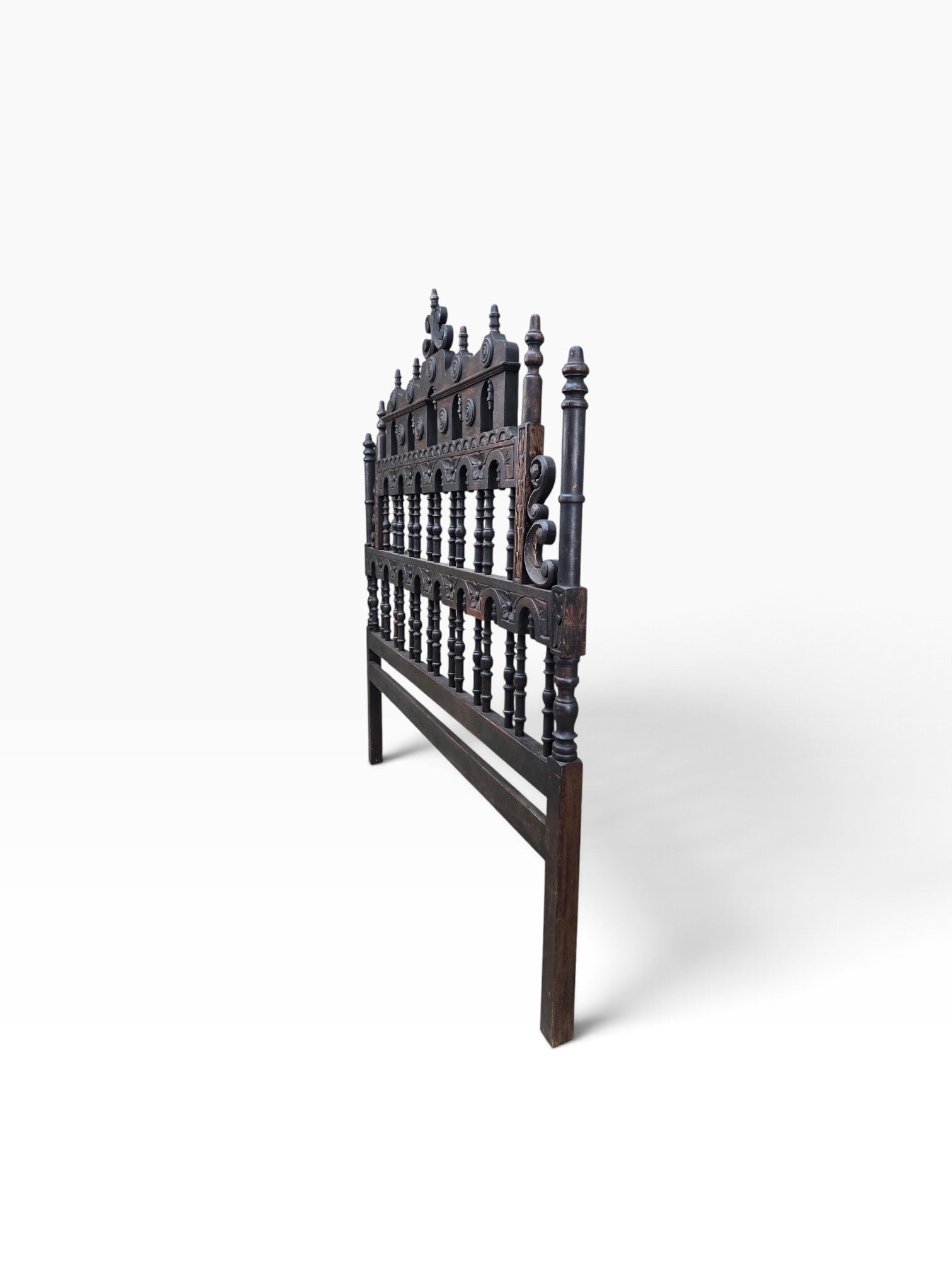Pagoda Spanish Revival Spindle Carved Full Headboard