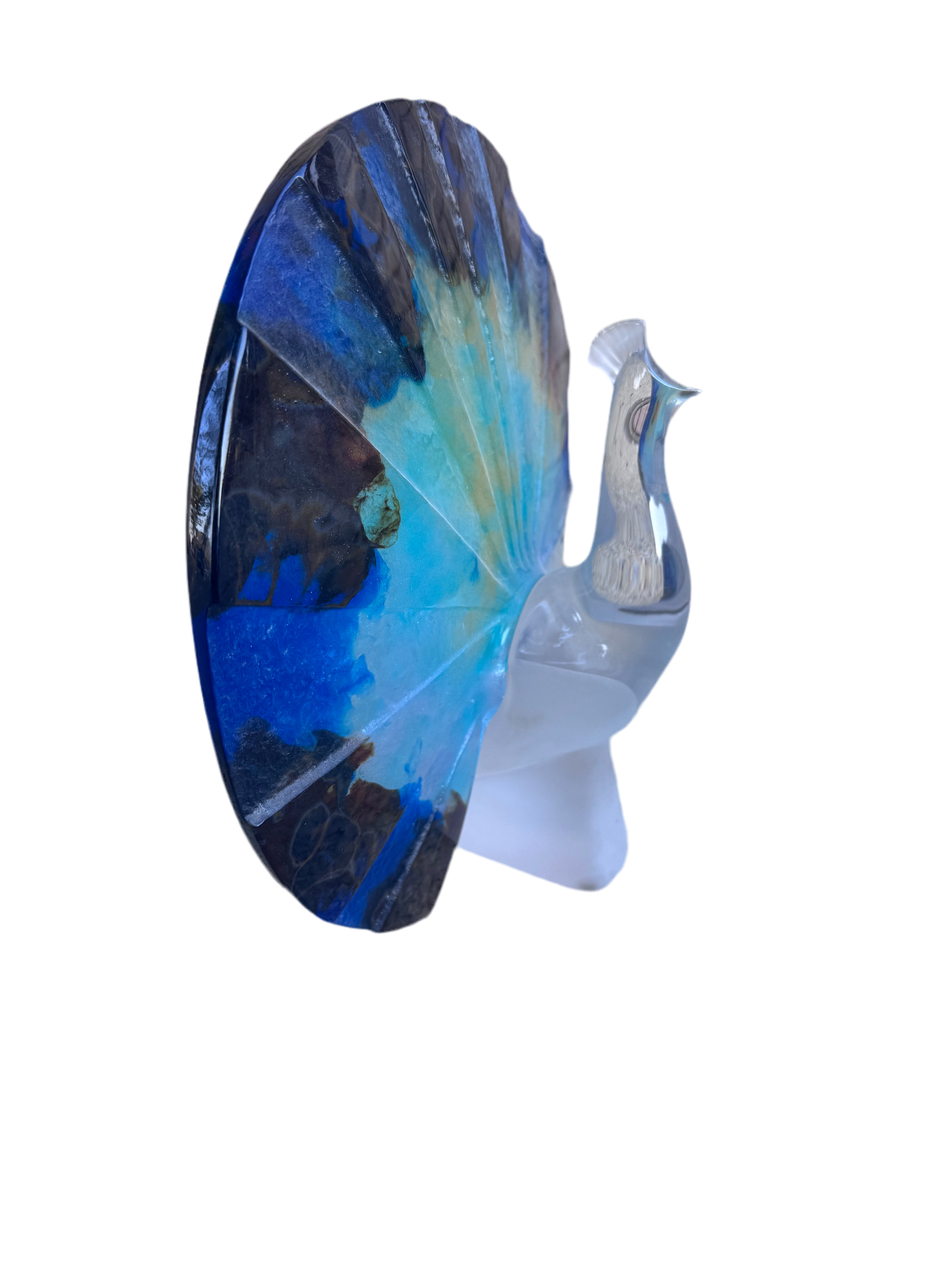 Vintage French Signed Daum Art Glass Pate de Verre Peacock Sculpture/Figurine
