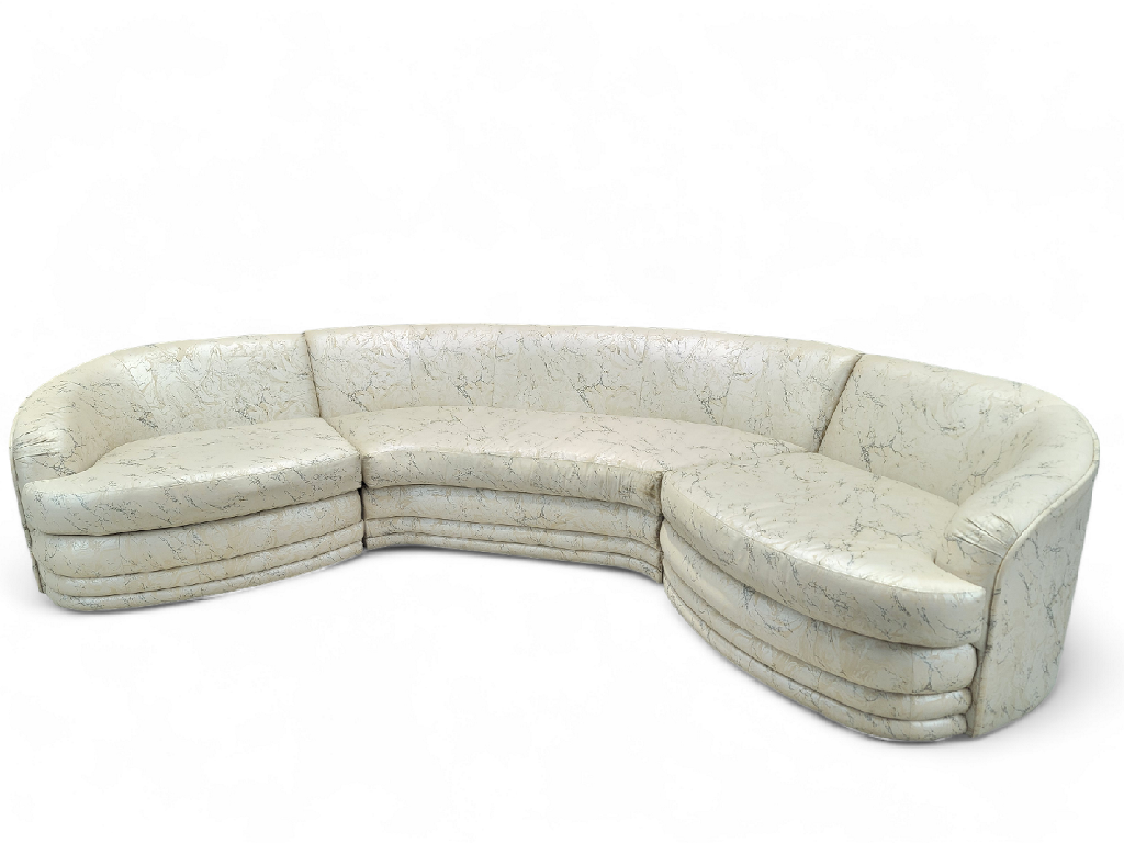 Vintage Postmodern Kagan Style Three Piece Curved Ribbed Base Sectional Sofa by Directional for Upholstery