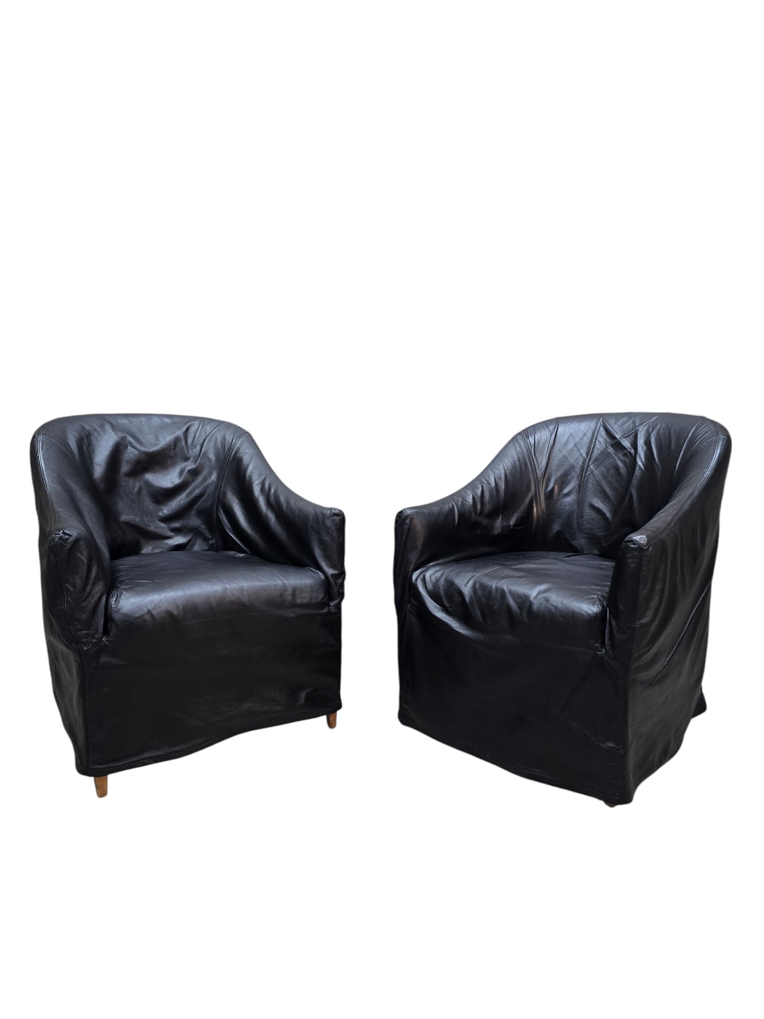 Vintage Barrel Back Club Chairs in Black Leather by Niedermaier - Pair