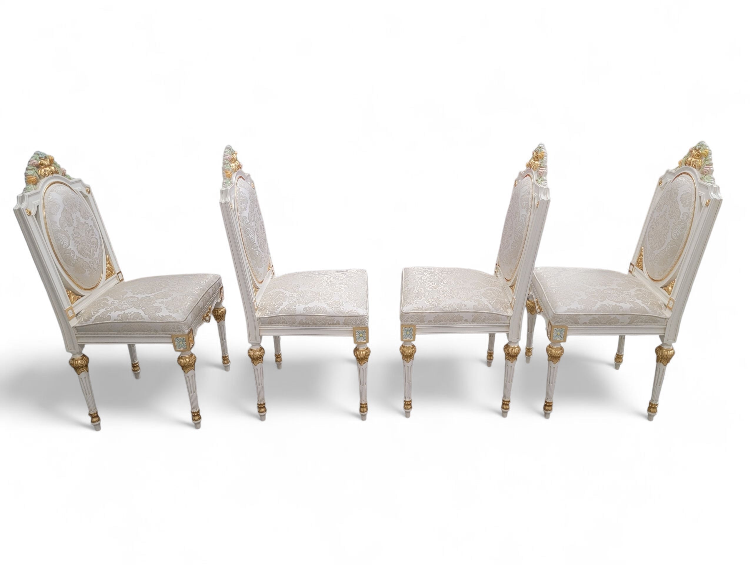 Vintage Monumental 20 Seat Venetian Rococo Gilded Hand Painted Capodimonte Style Dining Set