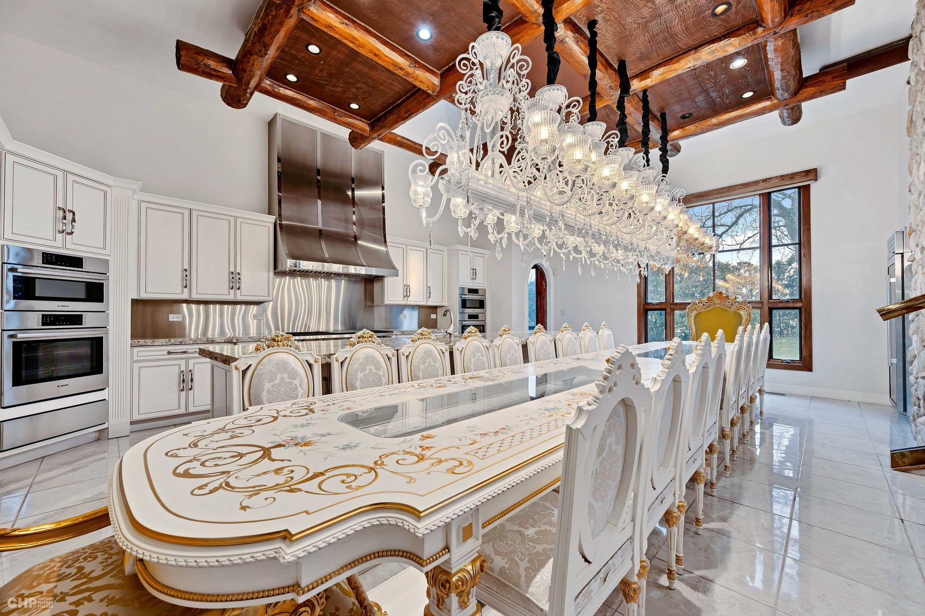 Vintage Monumental 20 Seat Venetian Rococo Gilded Hand Painted Capodimonte Style Dining Set