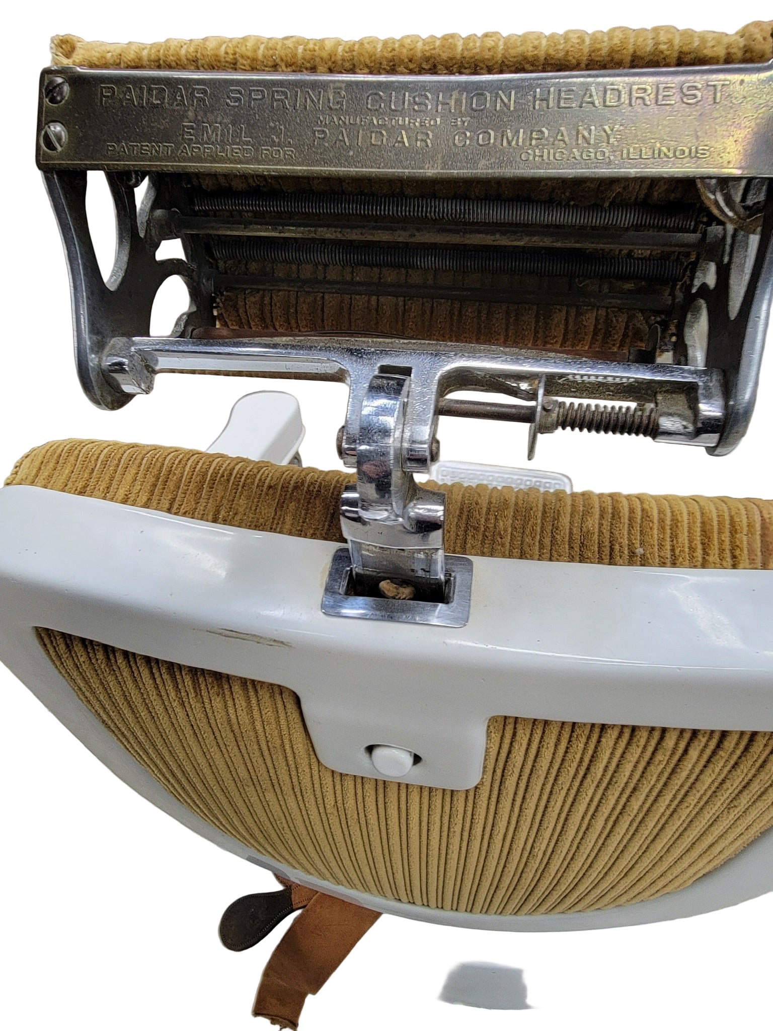 Antique Emil J. Paidar Adjustable Barber Chair with Spring Cushion Headrest