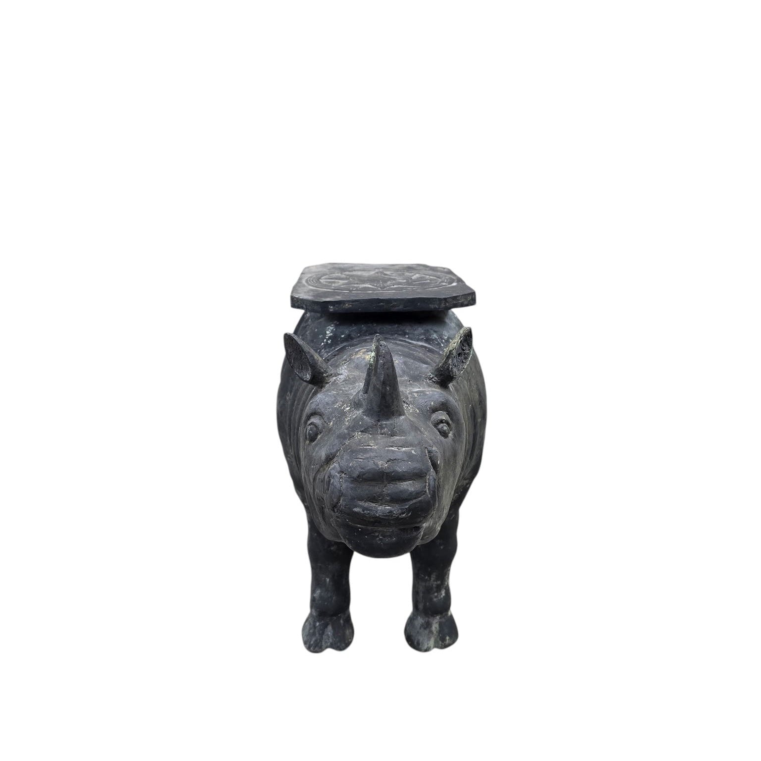 Antique Balinese Hammered Bronze Rhino Plant Stands / Cocktail Tables – Set of 2