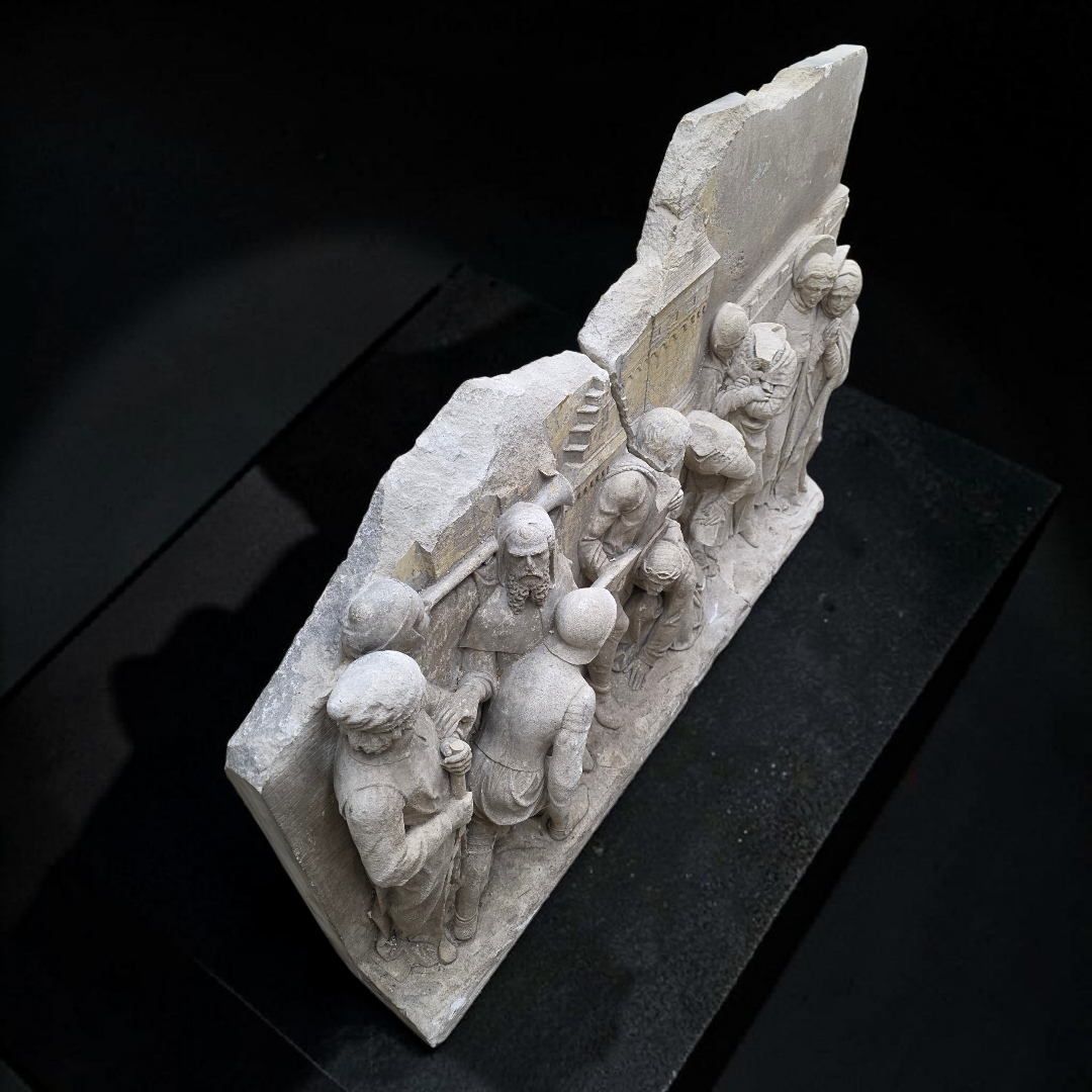 Antique Monumental European "Stations of The Cross" Stone Relief Panels — Pair