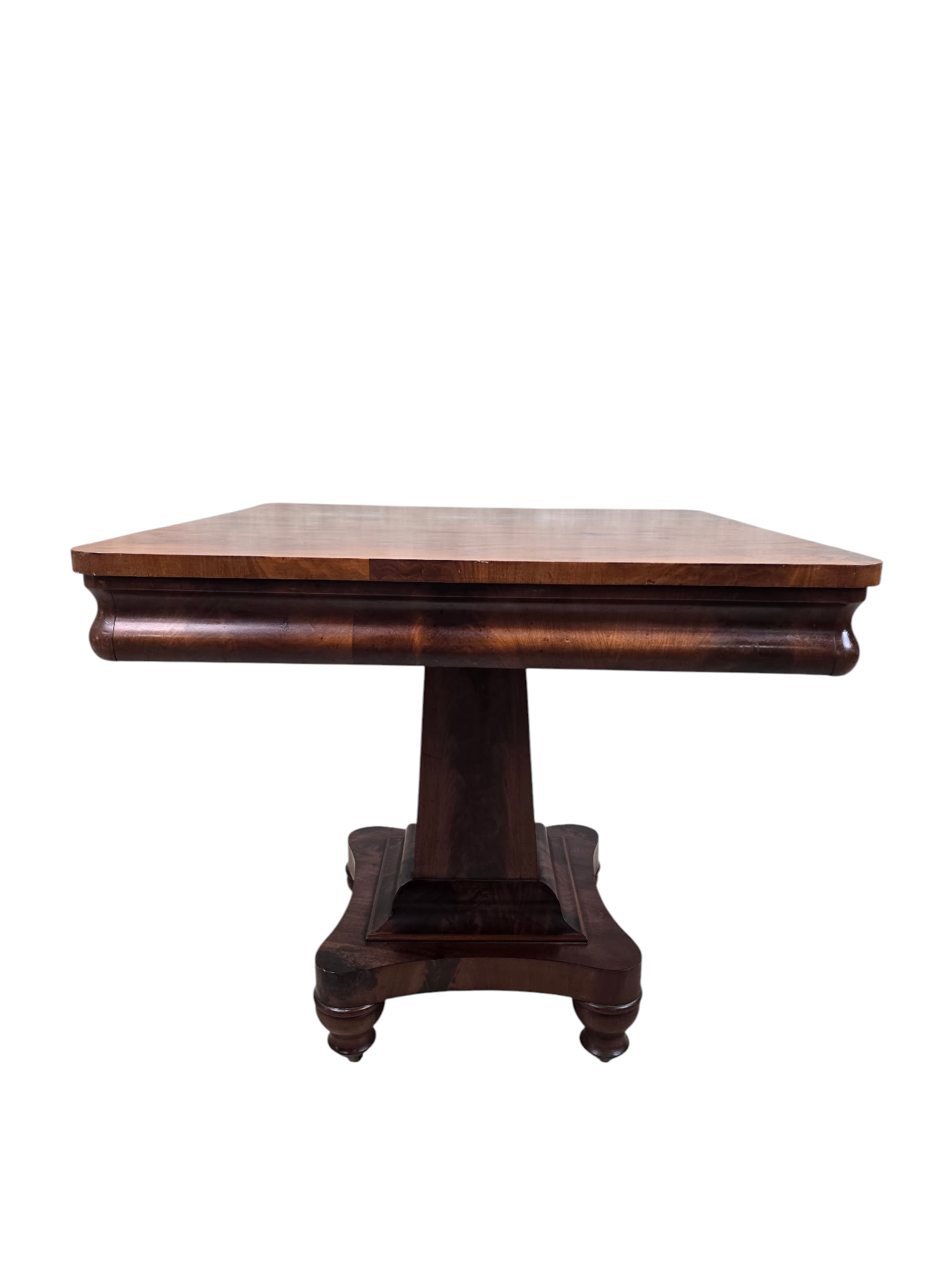 Antique American Empire Revival Figured Walnut Pedestal Game Table