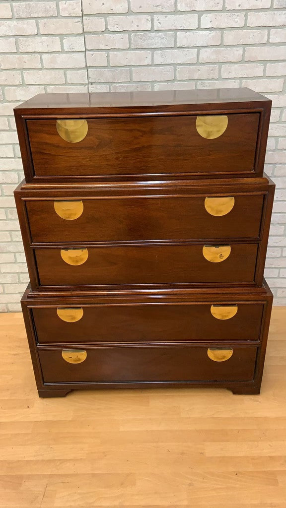 Vintage Asian Inspired Campaign Style Mahogany Graduating Stacking Chest of Drawers by Thomasville