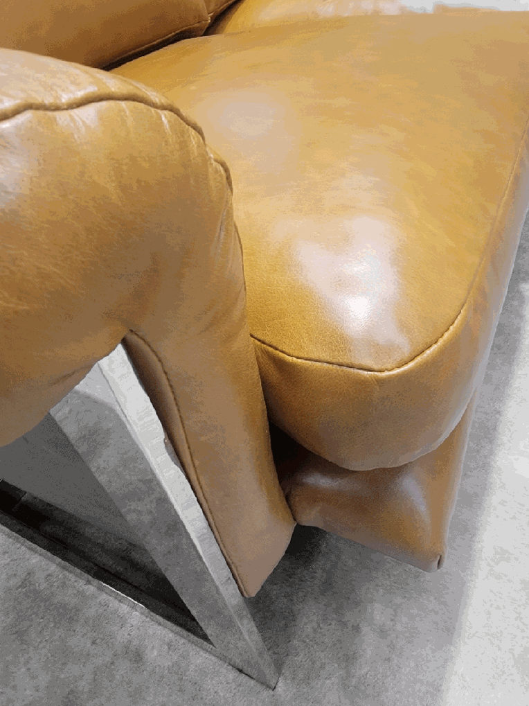 NEW - Mid-Century Milo Cruisin' Styled Chrome Flat-Bar 3 Seat Newly Custom Upholstered in Distressed Cognac Italian Leather