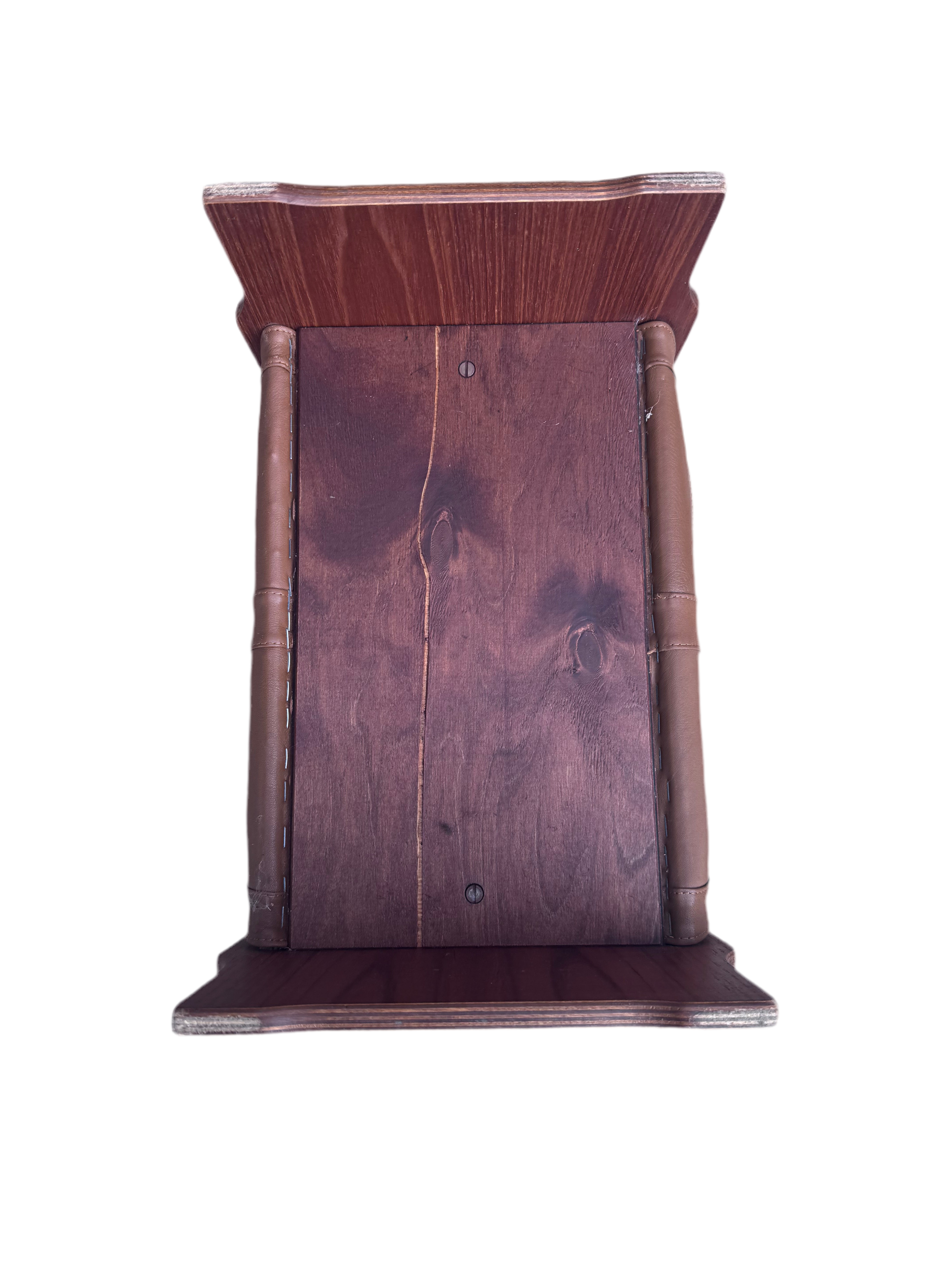 Vintage Scandinavian Wood and Leather Magazine Rack