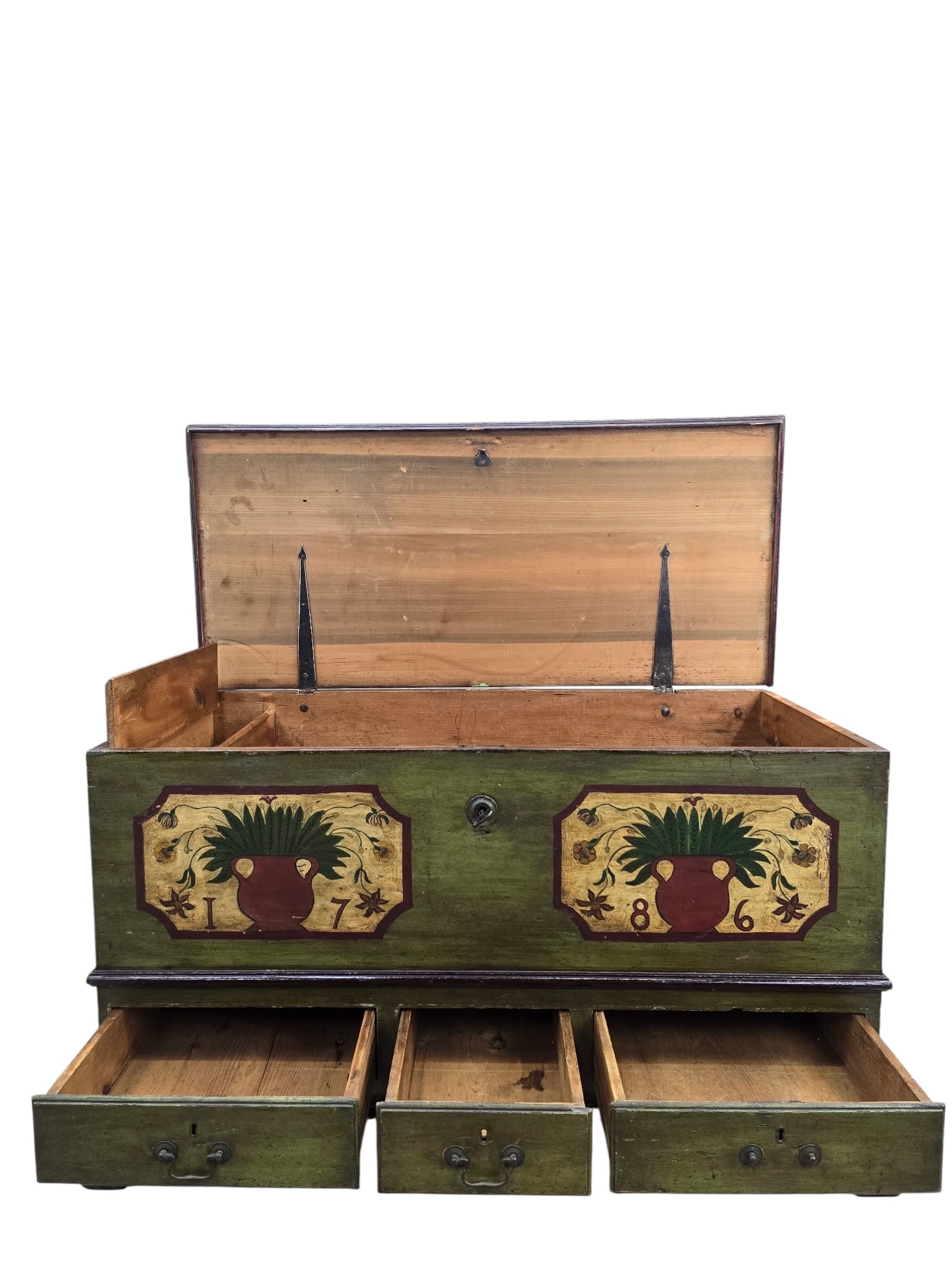 Antique Pennsylvania Dutch Folk Art Painted Blanket Chest / Hope Chest Dated 1786