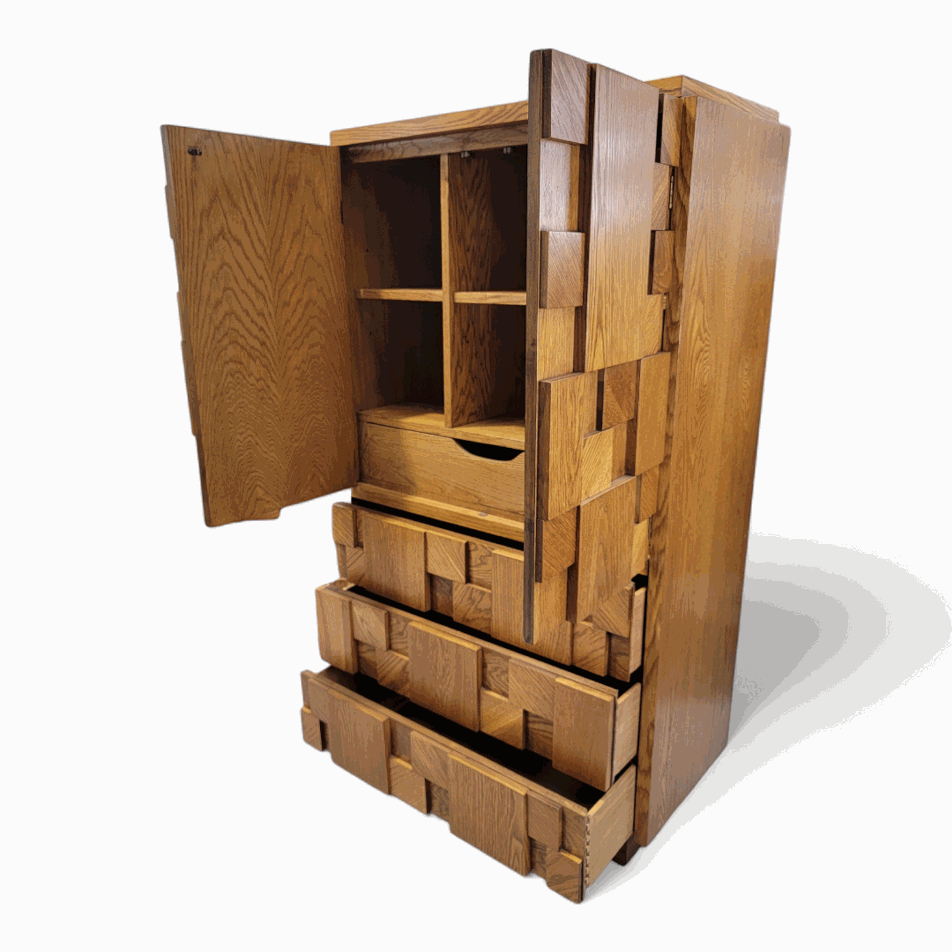 Mid Century Modern Paul Evans Style Brutalist Armoire Set by Lane Furniture Co. - Pair