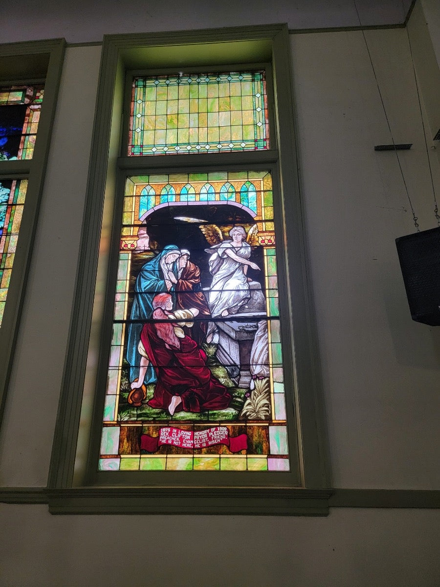 Antique Monumental Tiffany Style Salvaged "Easter" Stained Glass Window