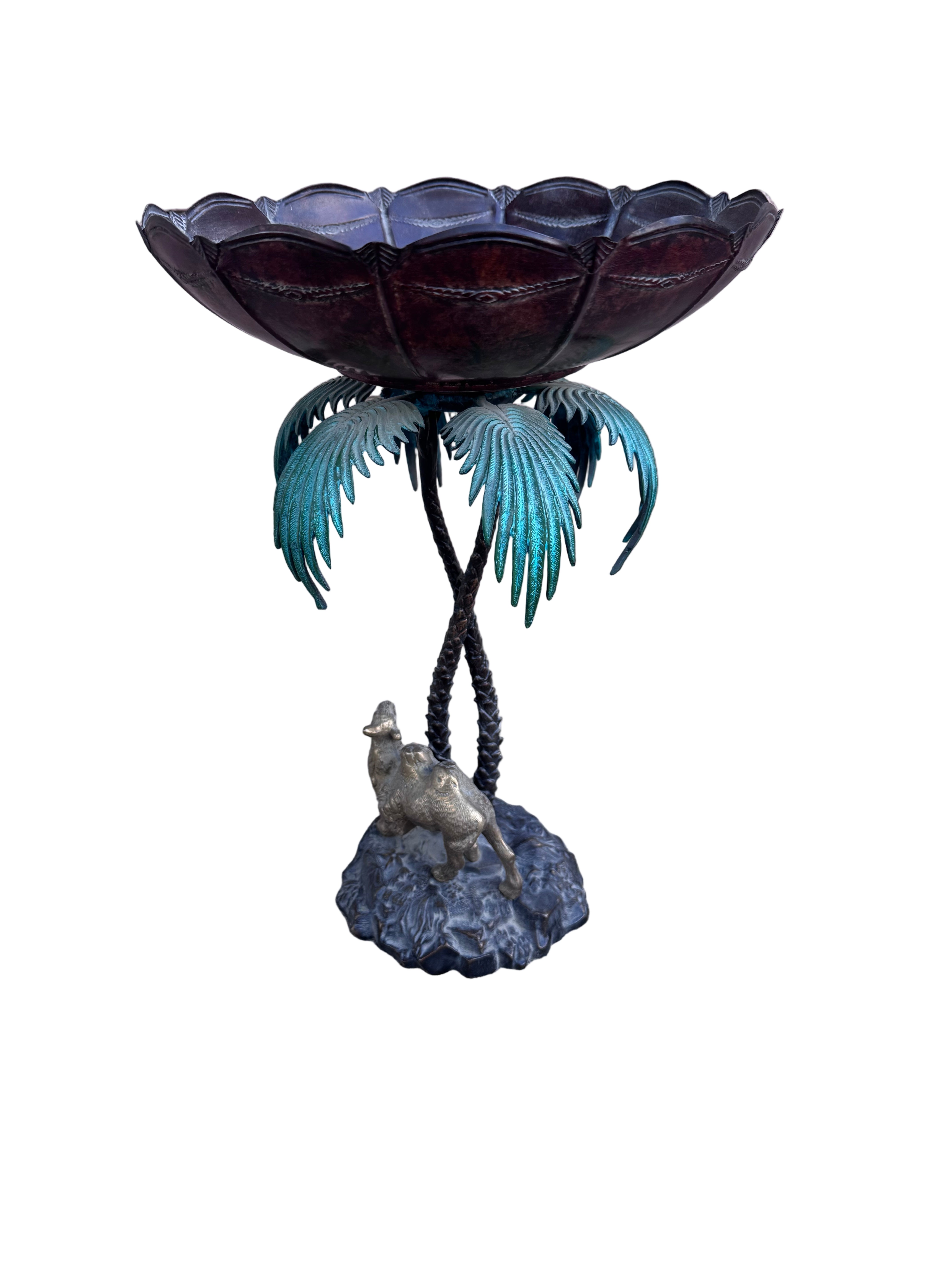 Anglo Indian Bronze Serving Bowl on a Palm Tree Stand with Camel