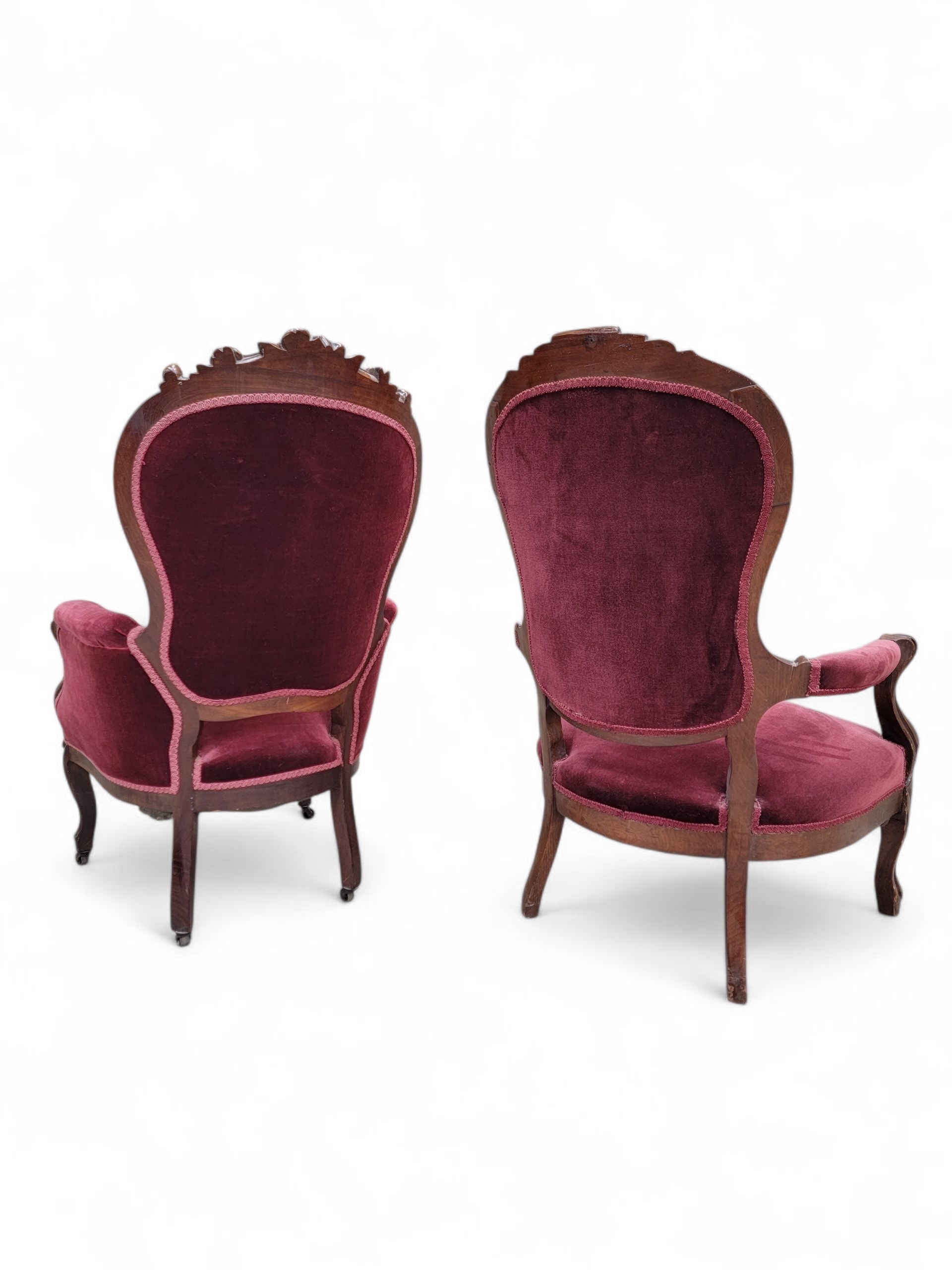 Antique Victorian Rococo Revival Style Carved Tufted Parlor Chairs – Set or 2