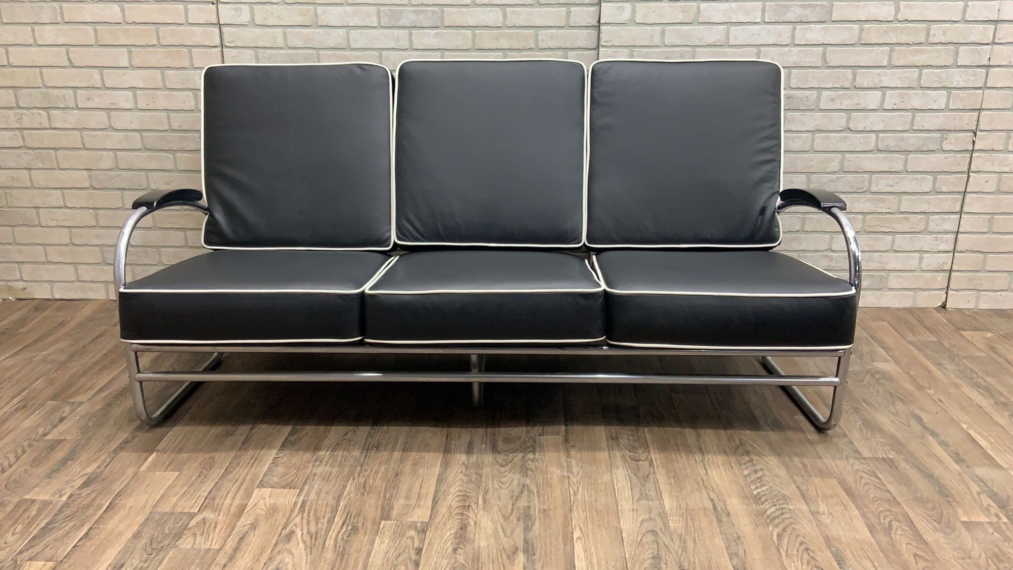 Art Deco Tubular Sofa & Lounge Chair by Kem Weber Newly Reupholstered