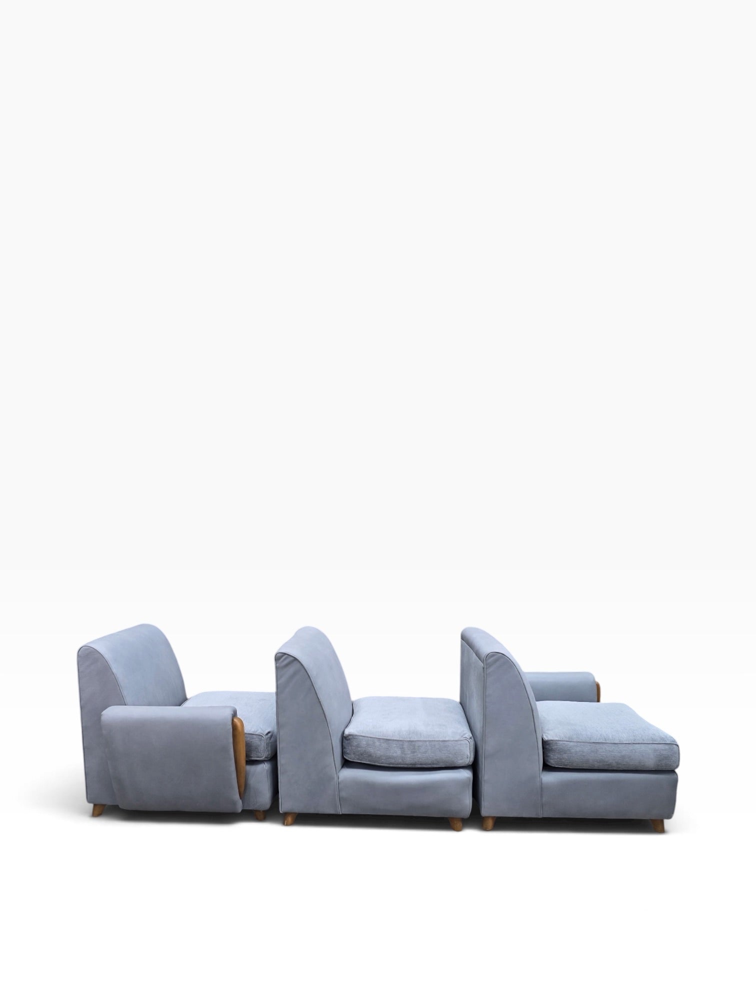 Mid Century Modern Heywood Wakefield Modular Sectional Sofa Newly Reupholstered in Powder Blue Holly Hunt Leather