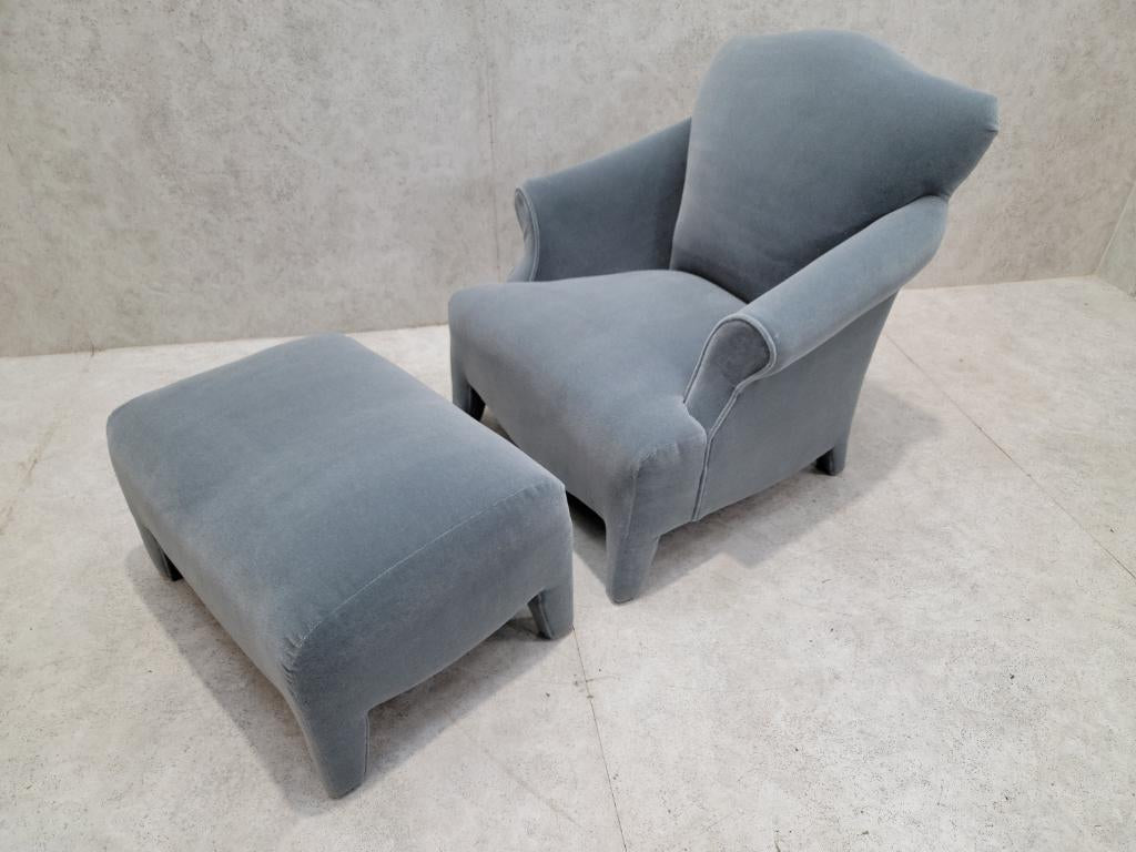Vintage Post Modern Newly Upholstered Donghia Luciano Lounge Chair & Ottoman in Mohair