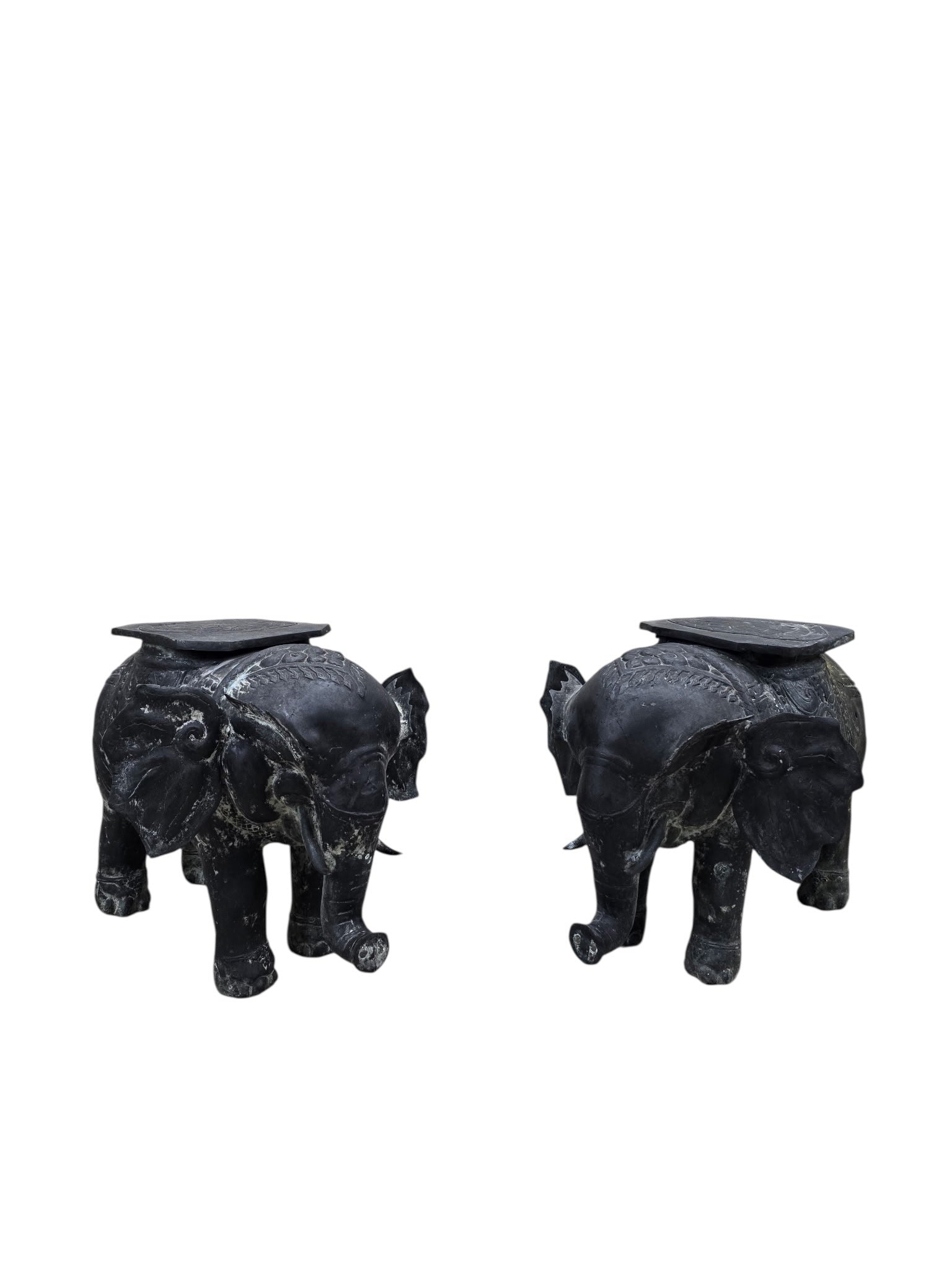 Antique Balinese Hammered Bronze Saddled Elephant Side Table