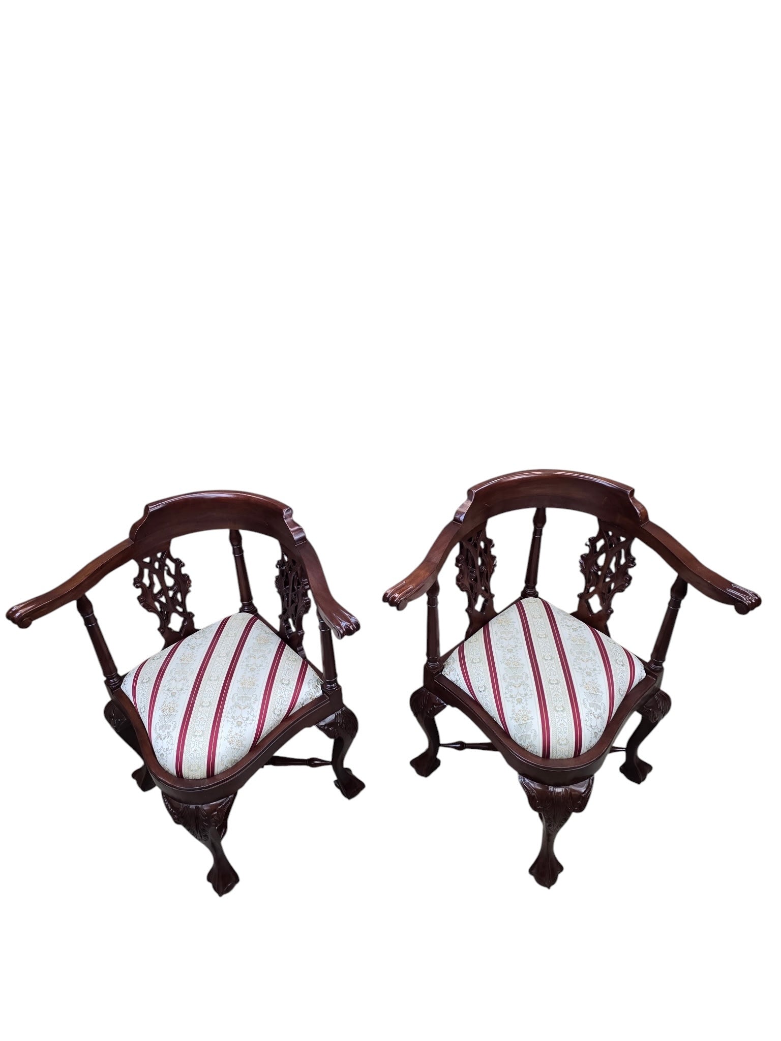 NEW - Antique English Carved Corner Chair - Pair