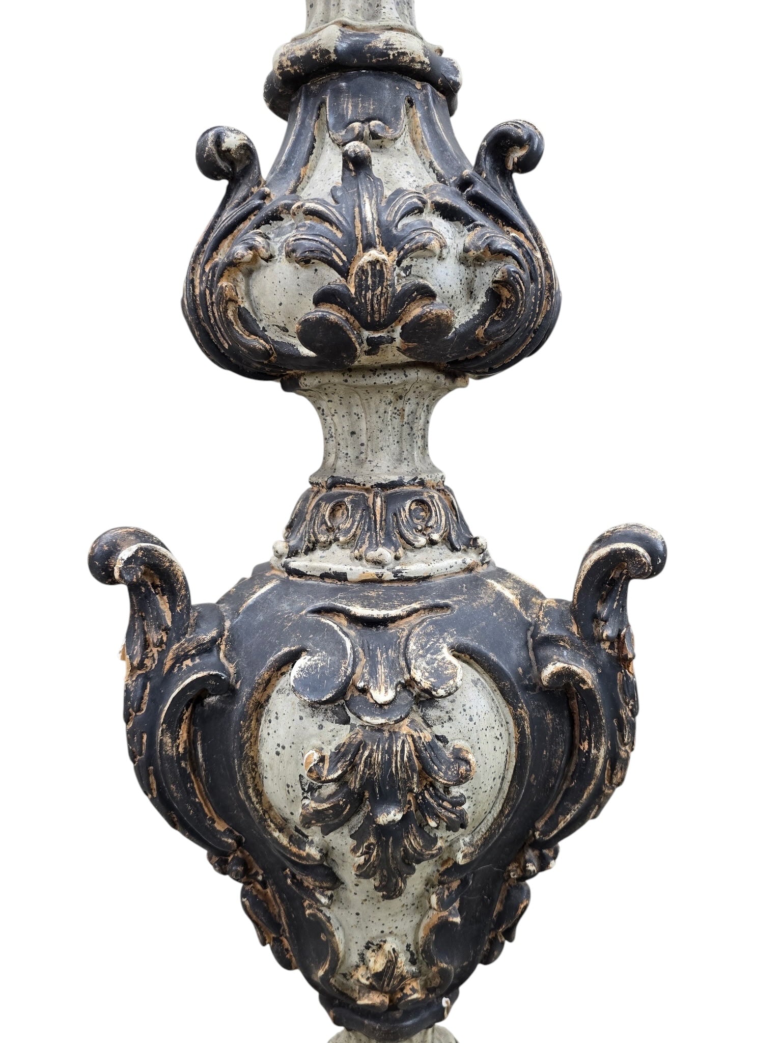 Italian Baroque Revival Monumental Carved Polychrome & Gilt Floor Candlestick