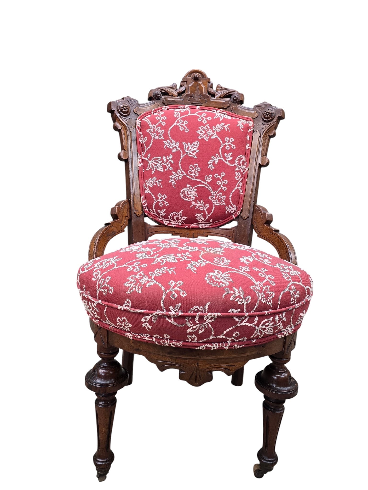 Antique Victorian Carved Walnut Parlor Chairs - Pair