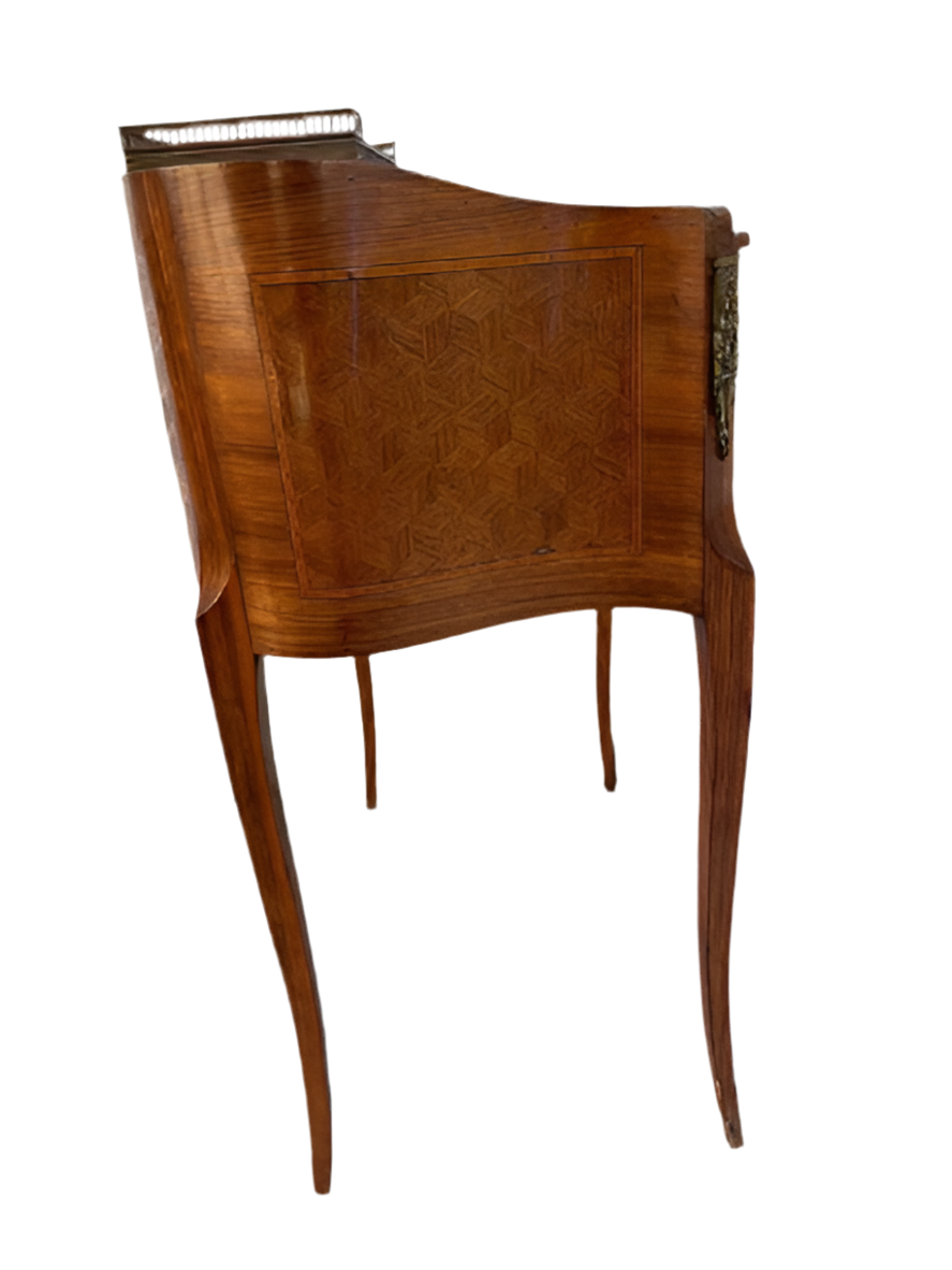 Antique French Louis Style Inlaid Petite Demilune Ladies Writing Desk