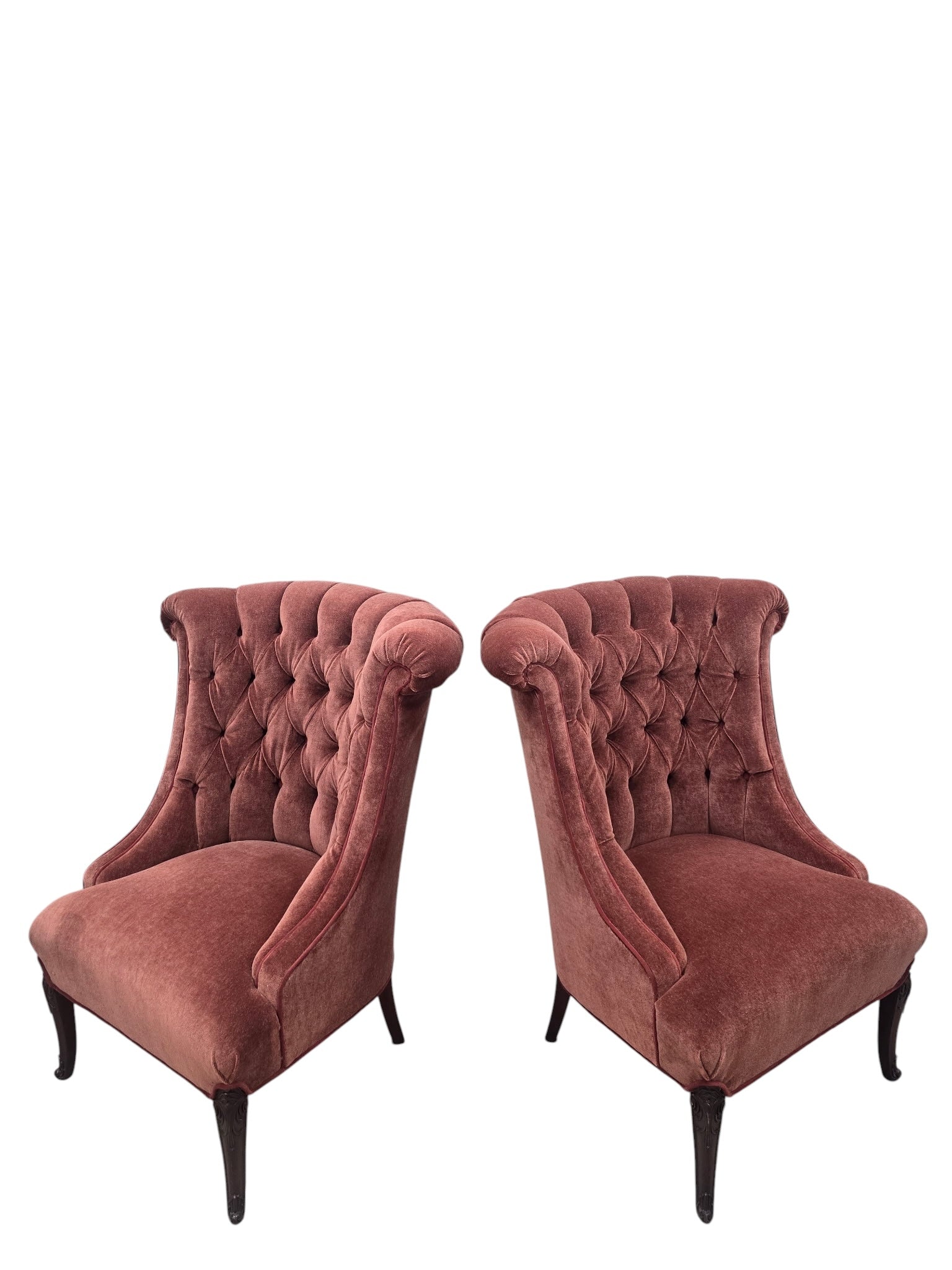 Vintage Queen Anne Style Tufted Wingback Chairs Newly Reupholstered - Pair
