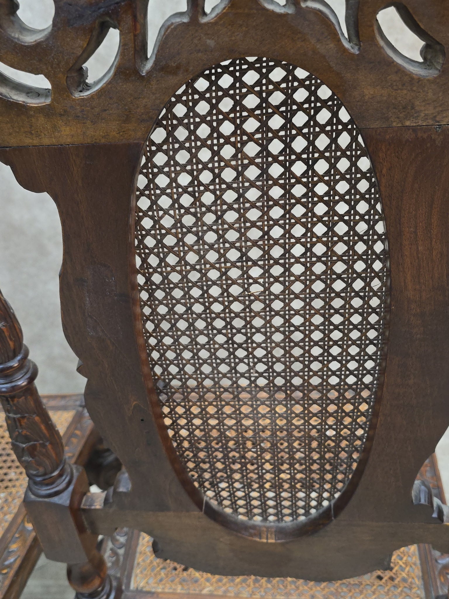 Antique Renaissance Revival Cane Throne Chairs - Pair