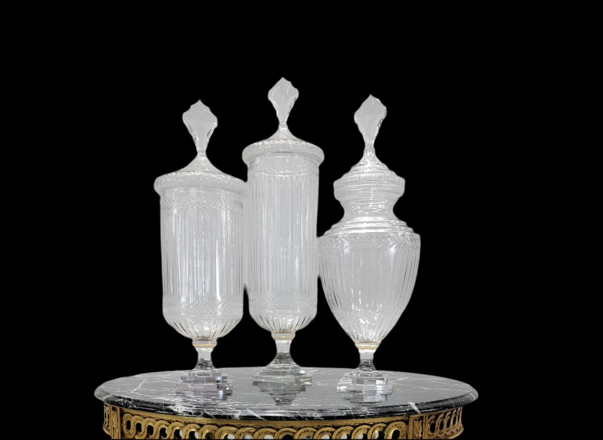 Antique Etched Glass Bonbonniere - Set of 3
