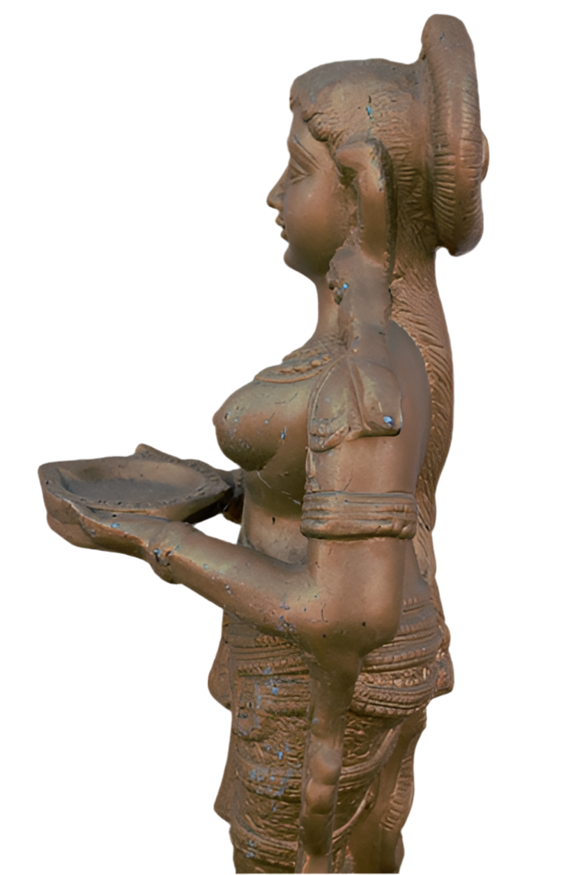 Vintage Bronze "Deep Lady" Lakshmi Welcome Statues - Set of 2