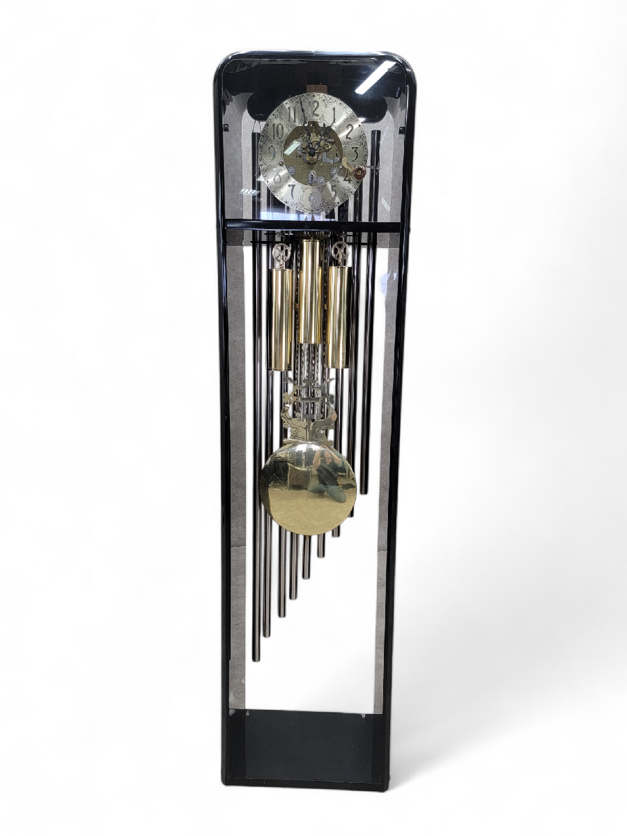 Vintage Modern German Hermle Black Forest Acrylic Cased 3 Chime Grandfather Clock