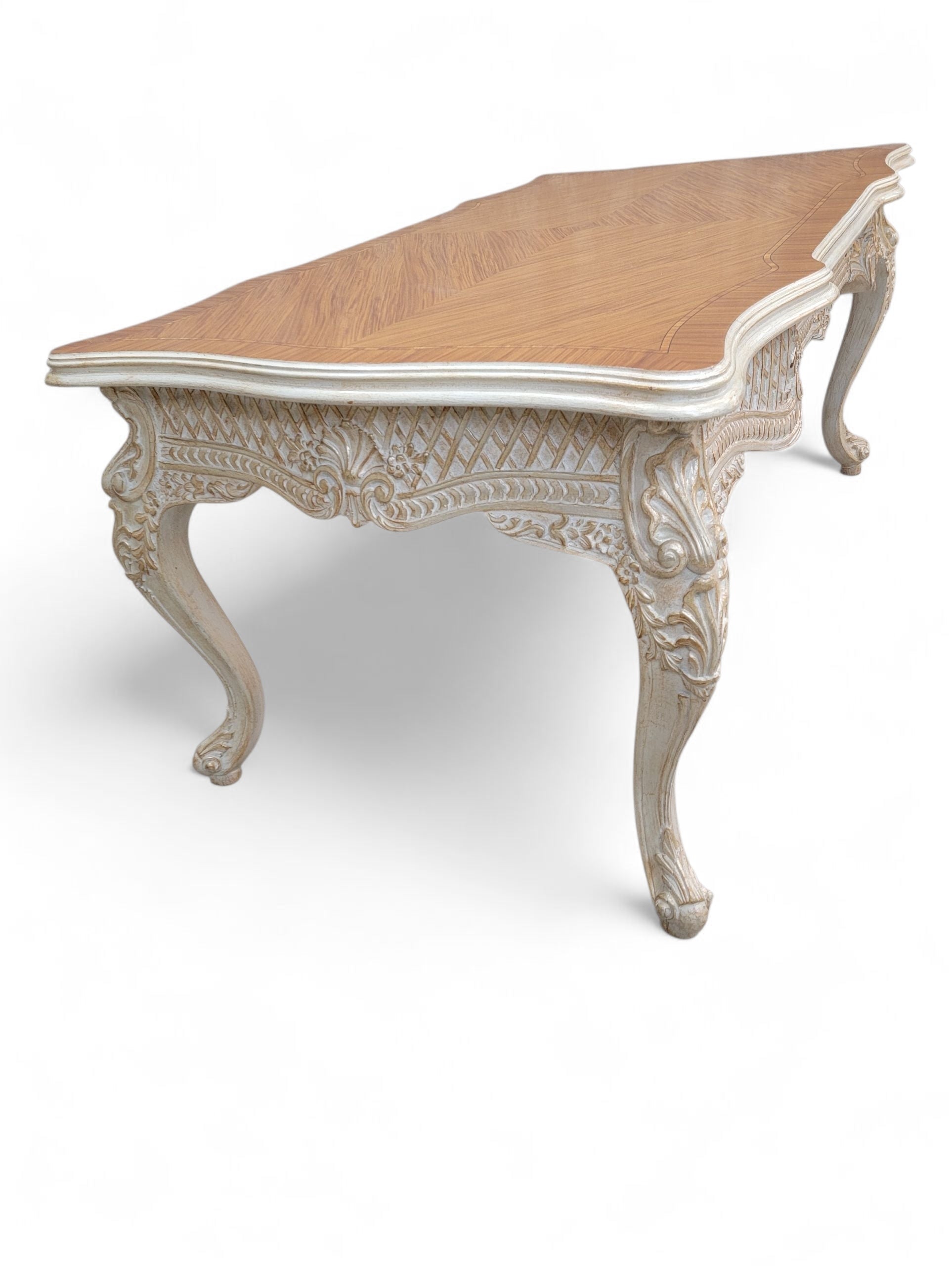 Vintage French Provincial Style Carved Antique White Writing Desk