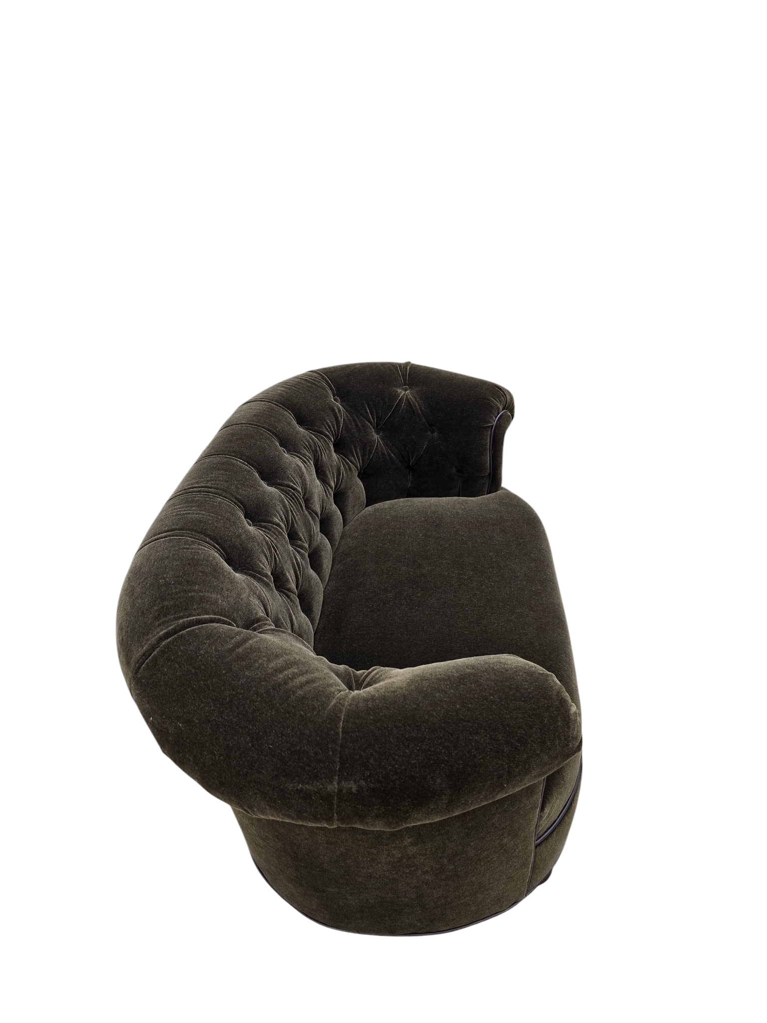 NEW - Hollywood Regency Tufted Barrel Back Loveseats Newly Reupholstered in Dark Chocolate Mohair – Pair