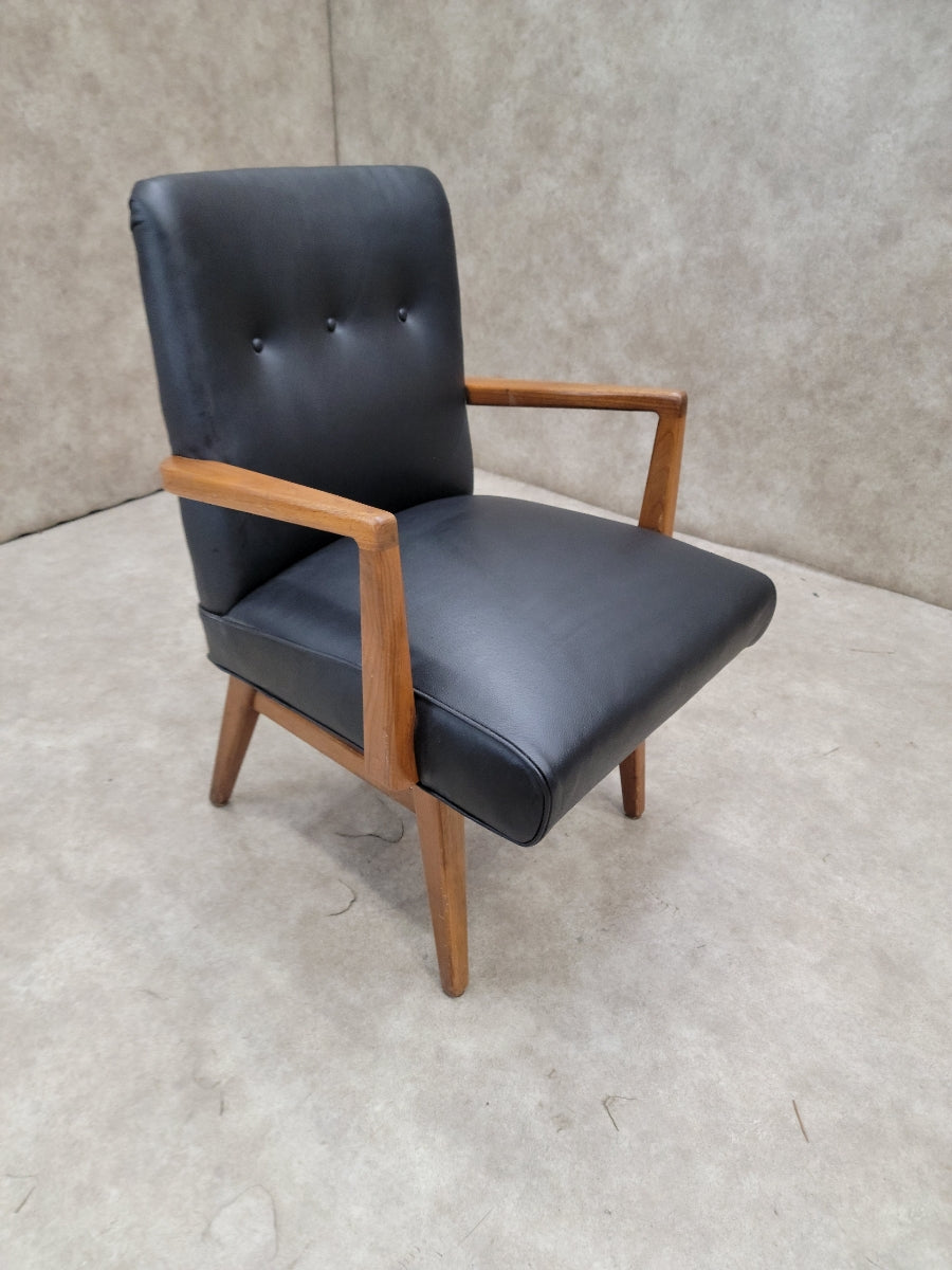 Mid Century Modern Jens Risom Chair In Black Leather