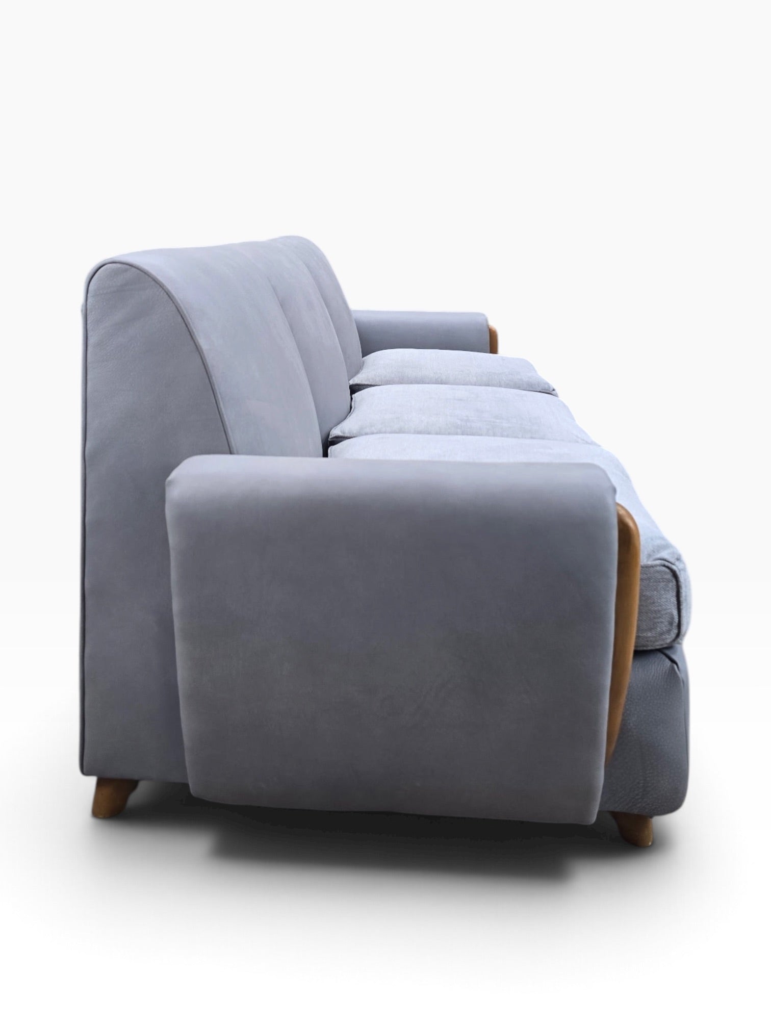 Mid Century Modern Heywood Wakefield Modular Sectional Sofa Newly Reupholstered in Powder Blue Holly Hunt Leather
