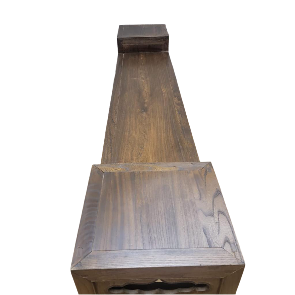 Antique Shanxi Province Elm Carved Side Altar Table with Turned Legs