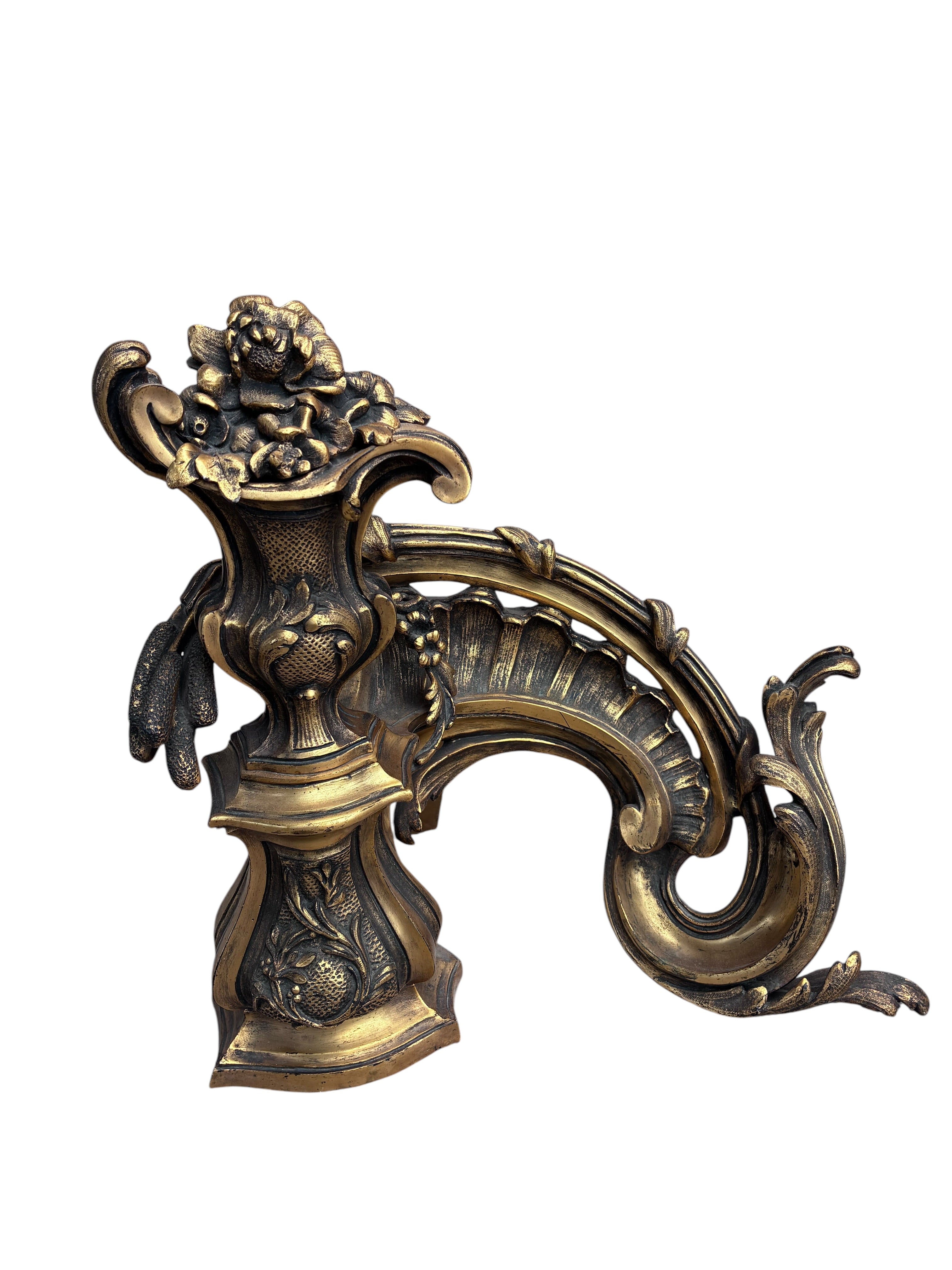 Antique French Rococo Revival Bronze Chenets Andirons – Pair