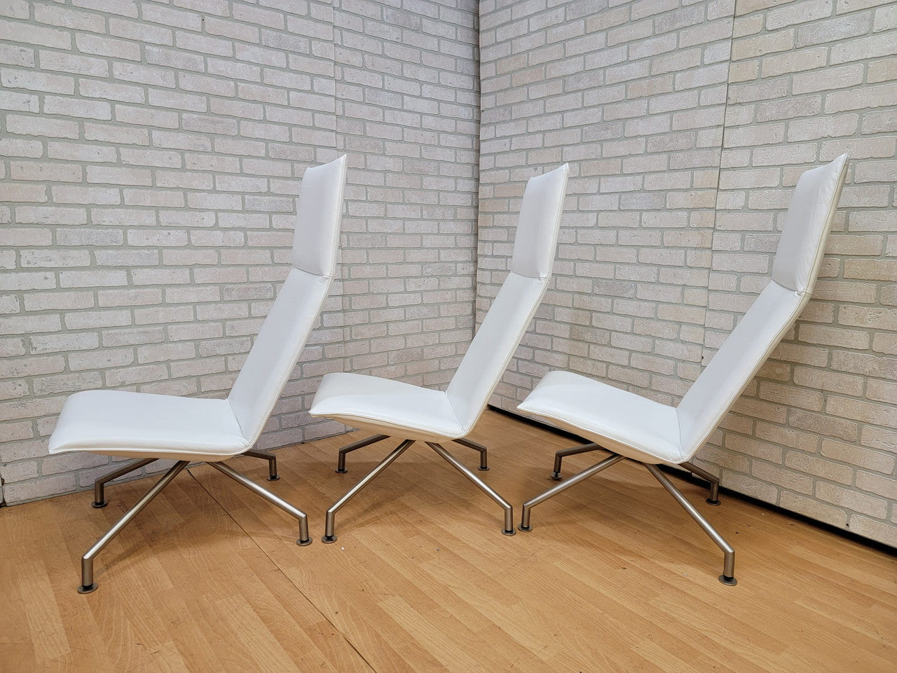 Modern Arne Jacobsen Style Mikasa High Back Lounge Chairs By Davis Furniture - Set of 3