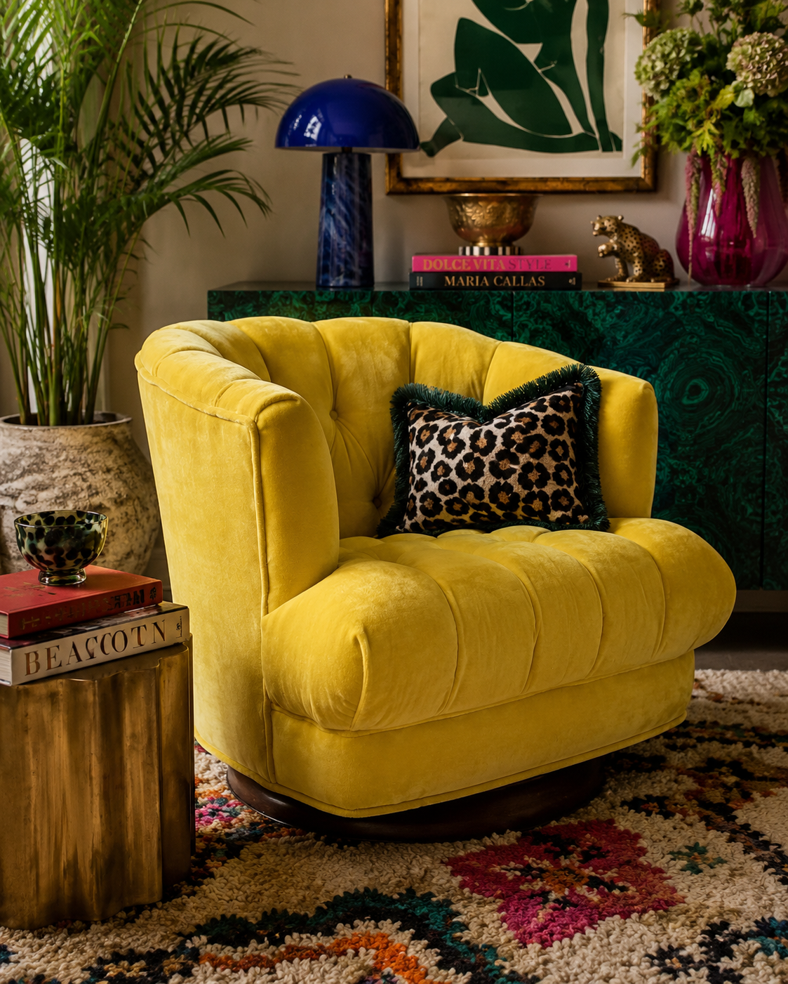 MCM Tufted Barrel Back Swivel Lounge Chair Newly Reupholstered