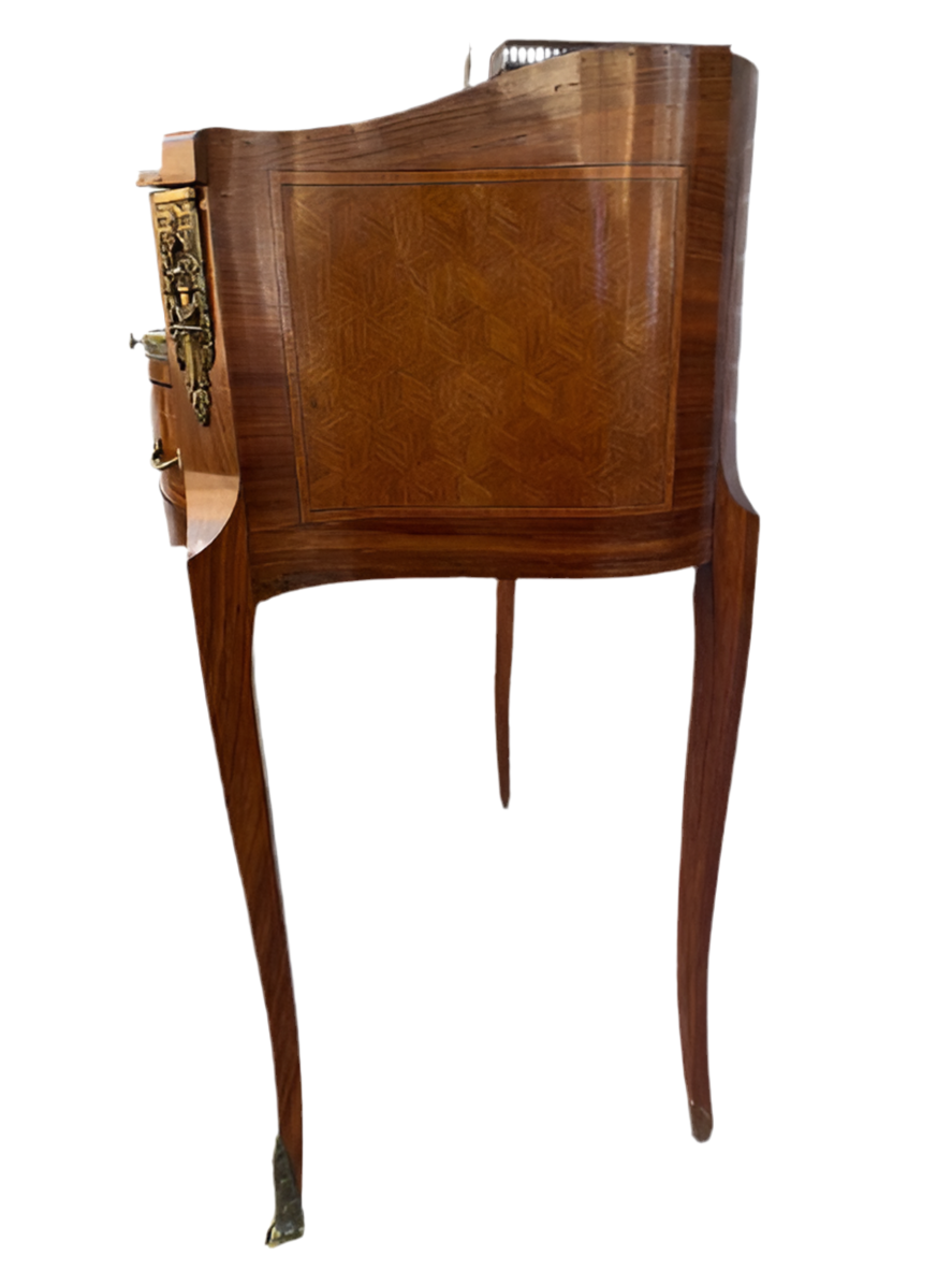 Antique French Louis Style Inlaid Petite Demilune Ladies Writing Desk