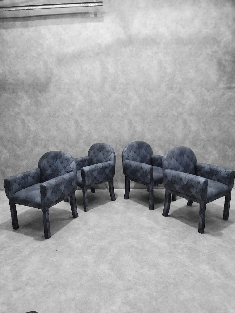 NEW - Post-Modern Deco Styled Set of 8 Arch-Back Original Fully Upholstered Dining Chairs