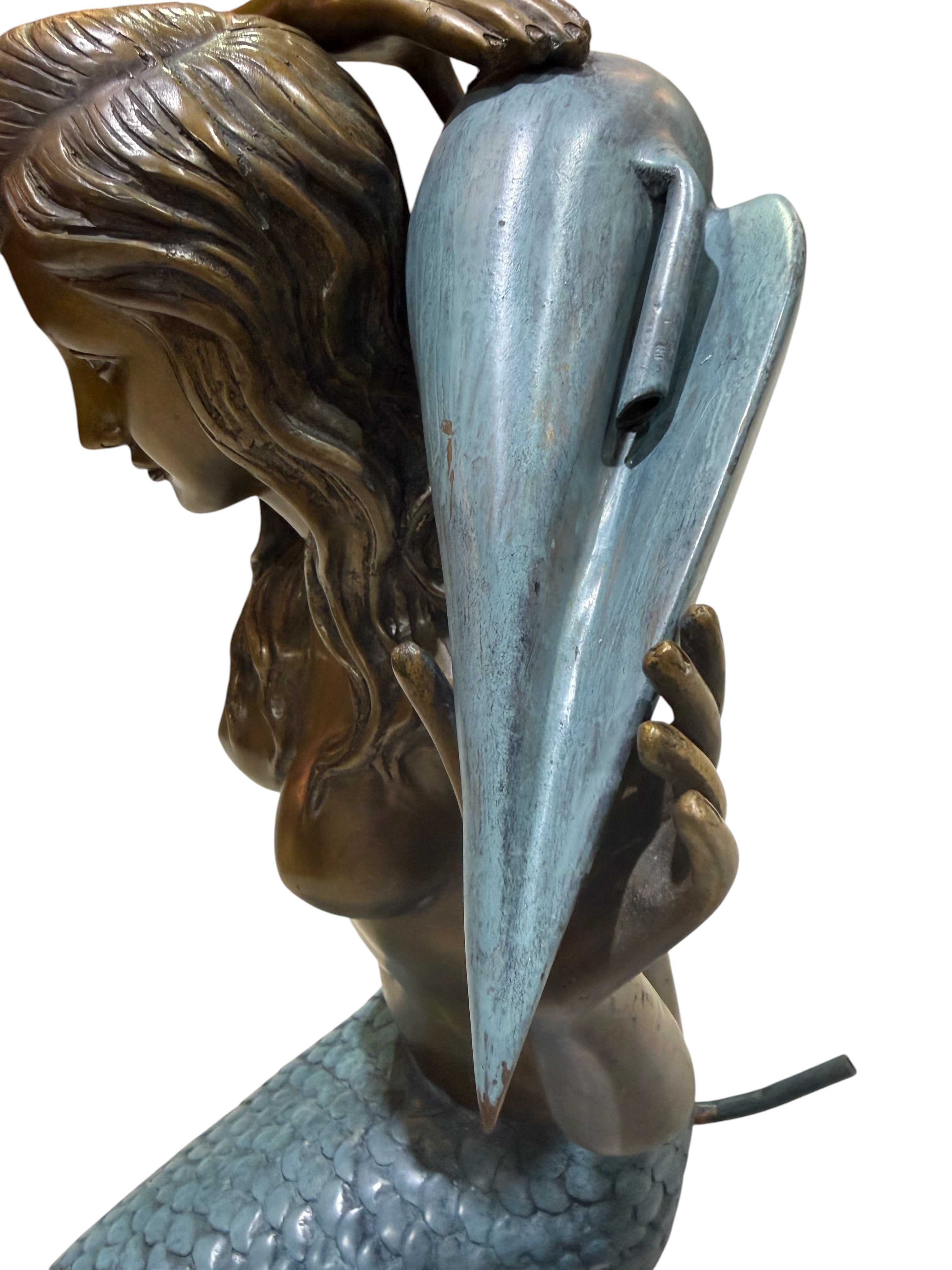 Bronze Mermaid Fountain Sculpture with Conch Shell