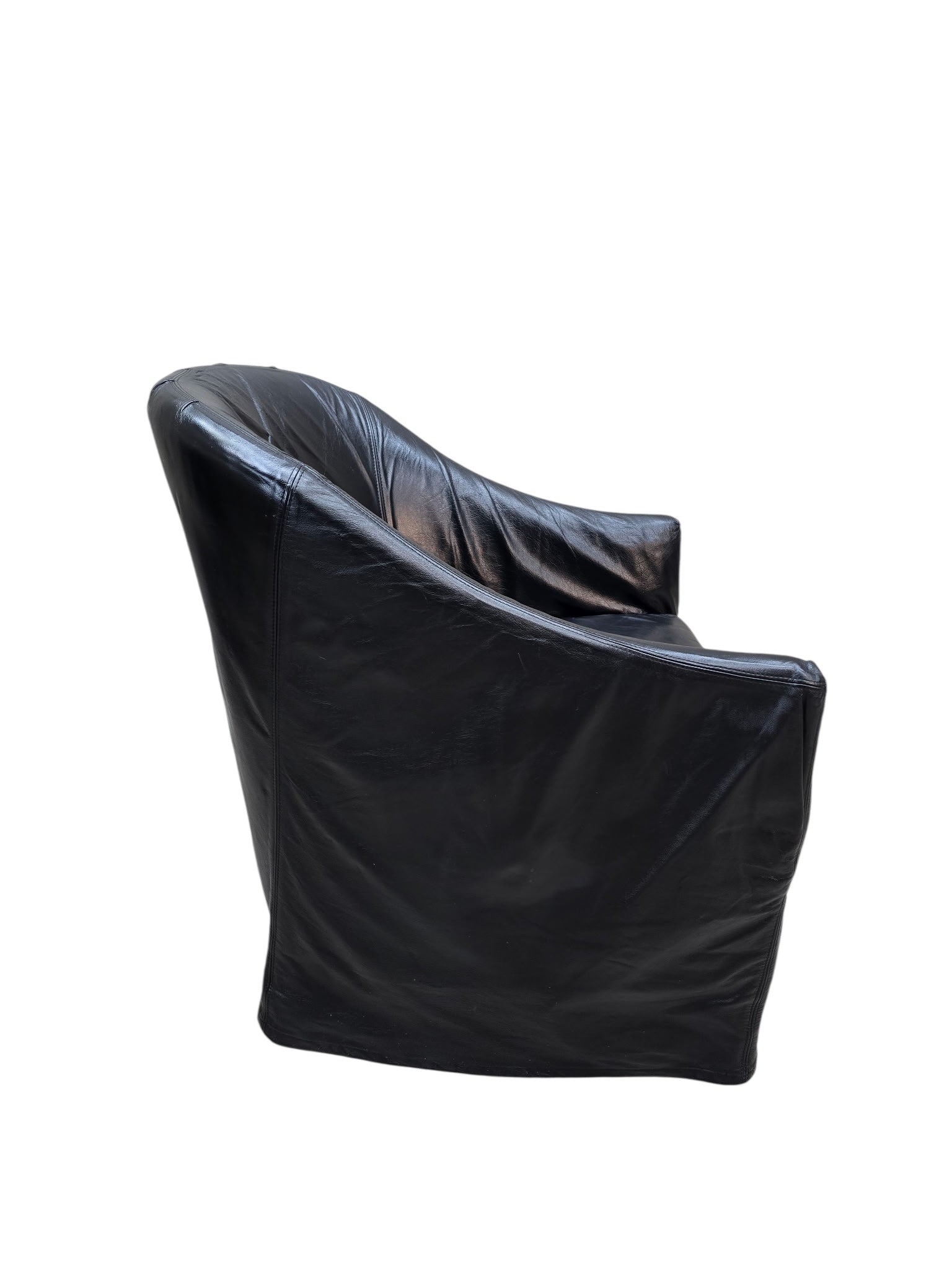 Vintage Barrel Back Club Chairs in Black Leather by Niedermaier - Pair