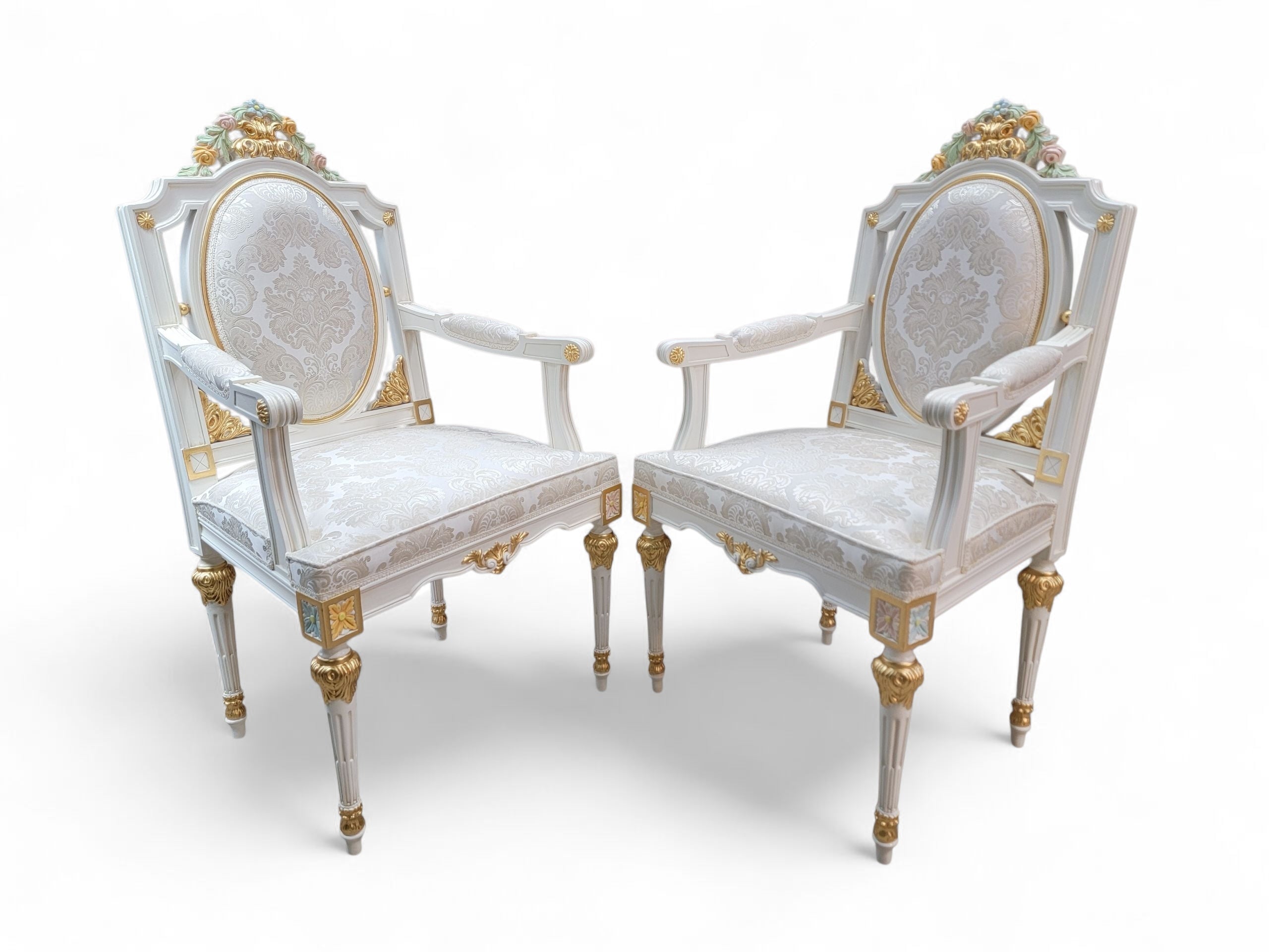 Vintage Monumental 20 Seat Venetian Rococo Gilded Hand Painted Capodimonte Style Dining Set