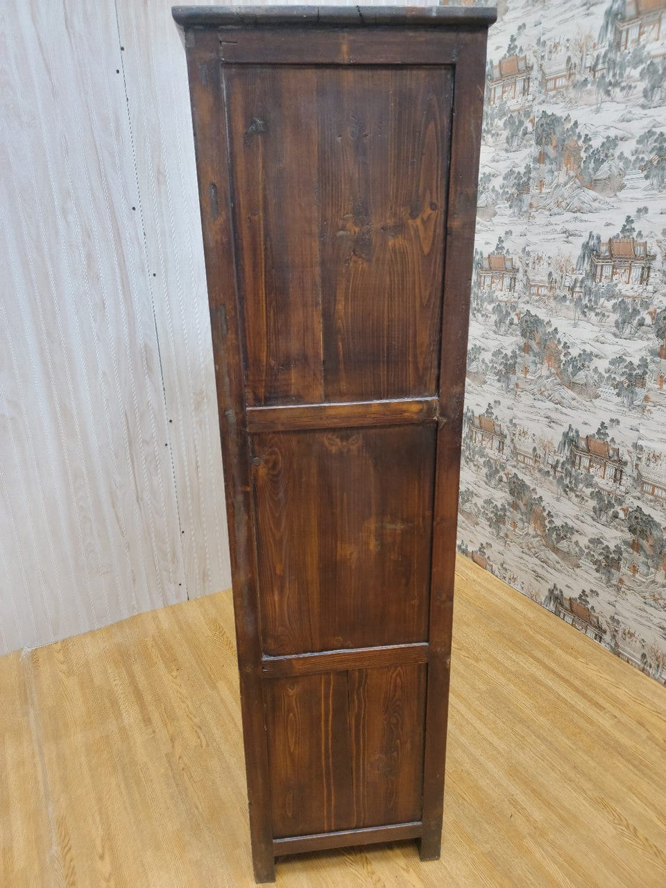 Antique Hand Painted Tibetan Cabinet with Drawers and Display Shelf