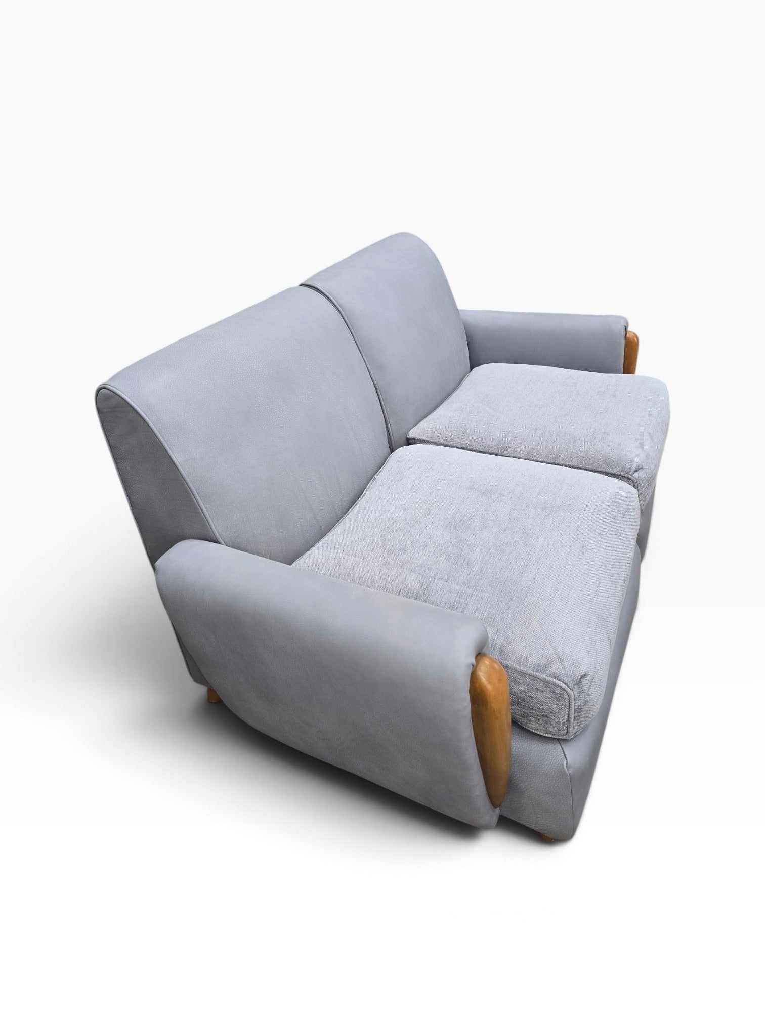 Mid Century Modern Heywood Wakefield Modular Sectional Sofa Newly Reupholstered in Powder Blue Holly Hunt Leather