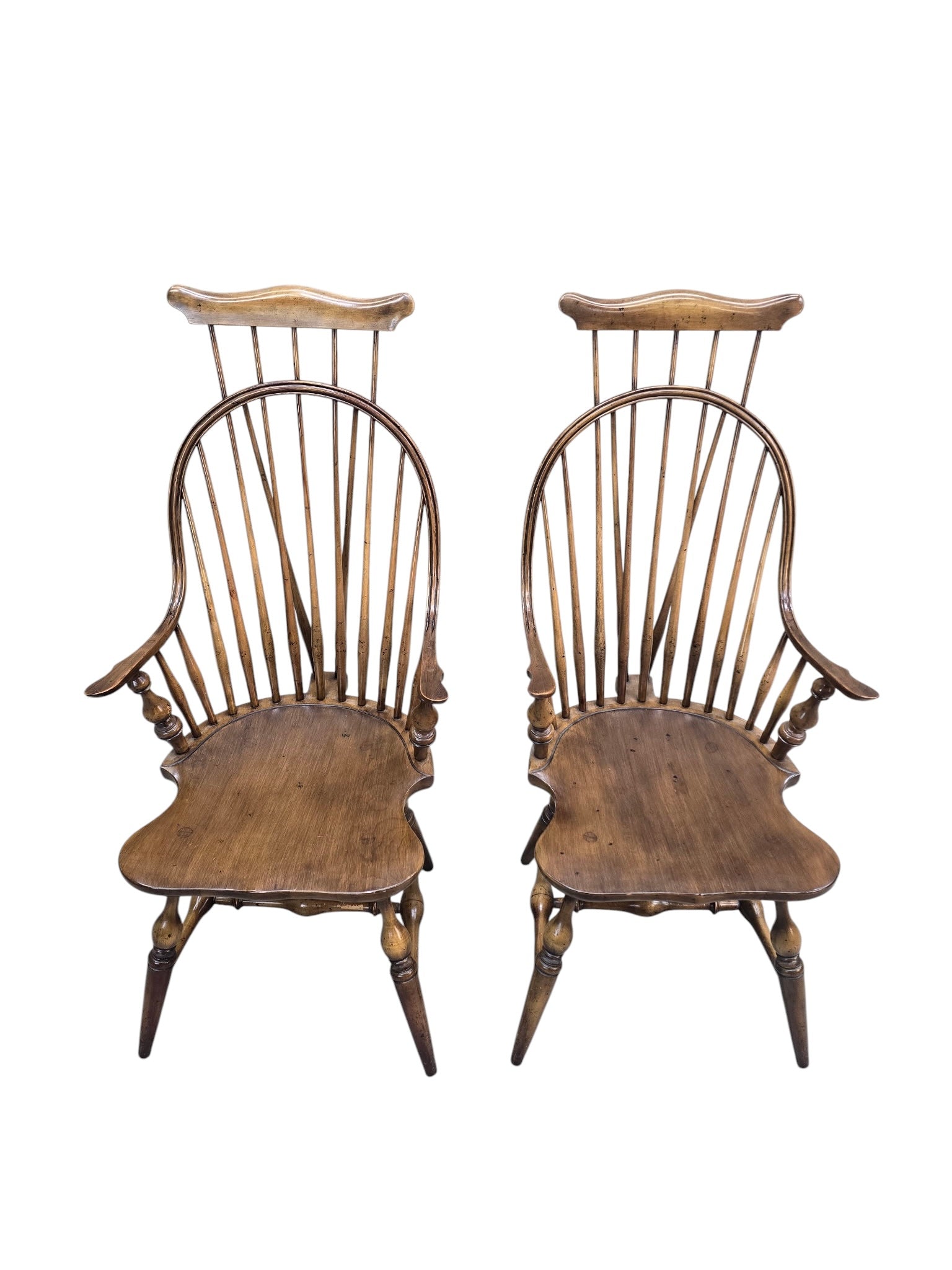 Antique Windsor Bow back Spindle Armchairs - Pair