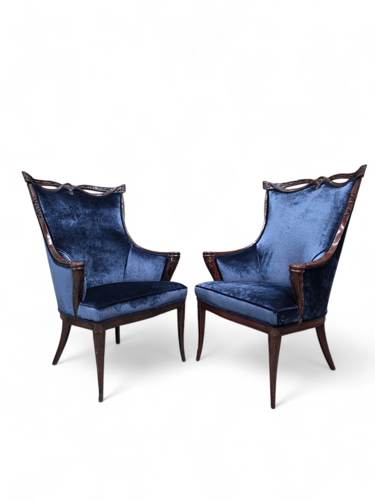 Vintage Regency Revival Style Wingback Chairs by Grosfeld House Newly Reupholstered – Pair